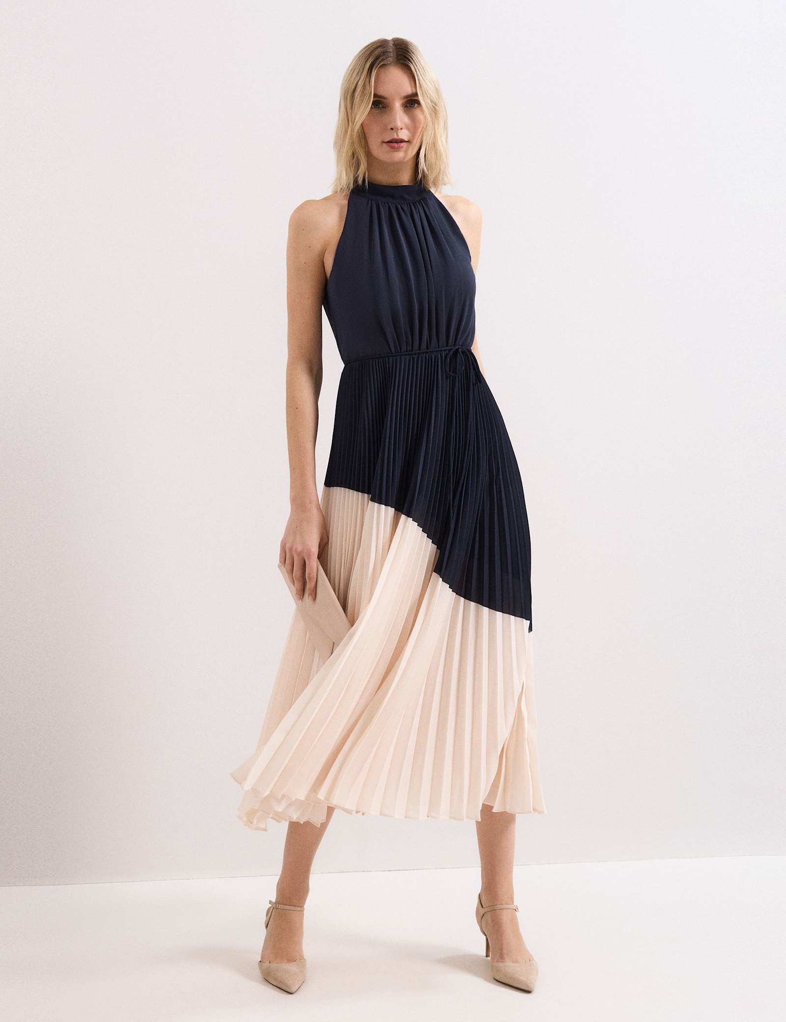 Colour Block High Neck Pleated Midaxi Dress - image 2
