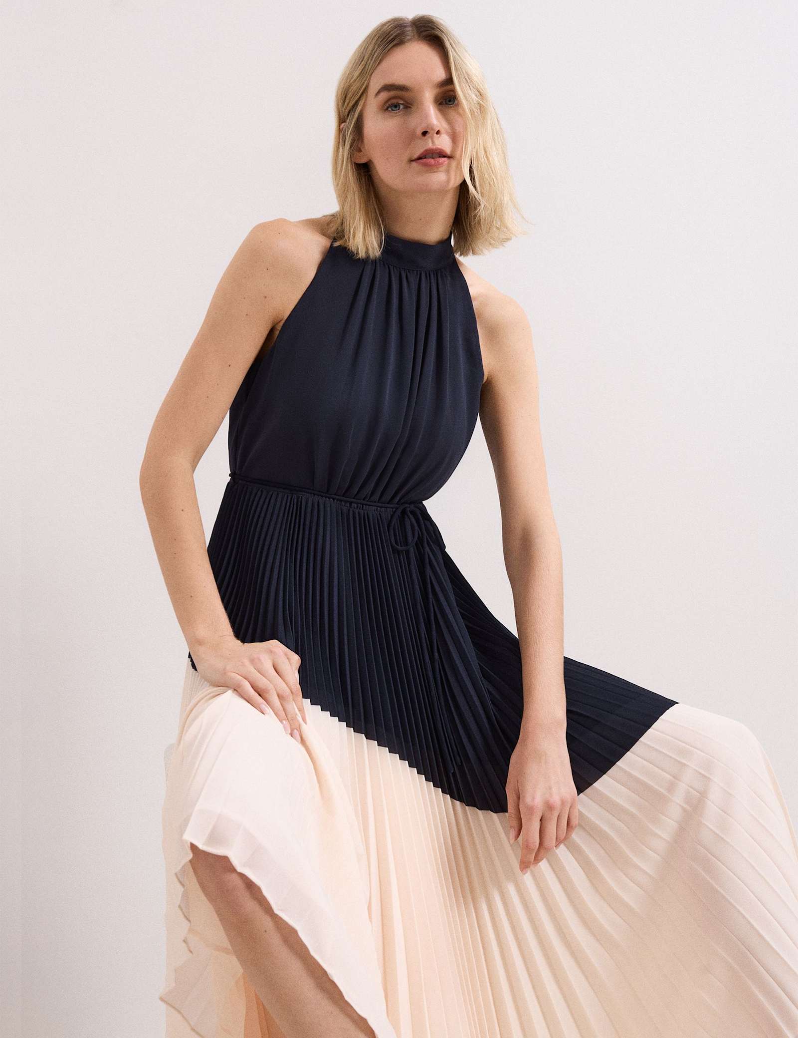 Colour Block High Neck Pleated Midaxi Dress - image 5