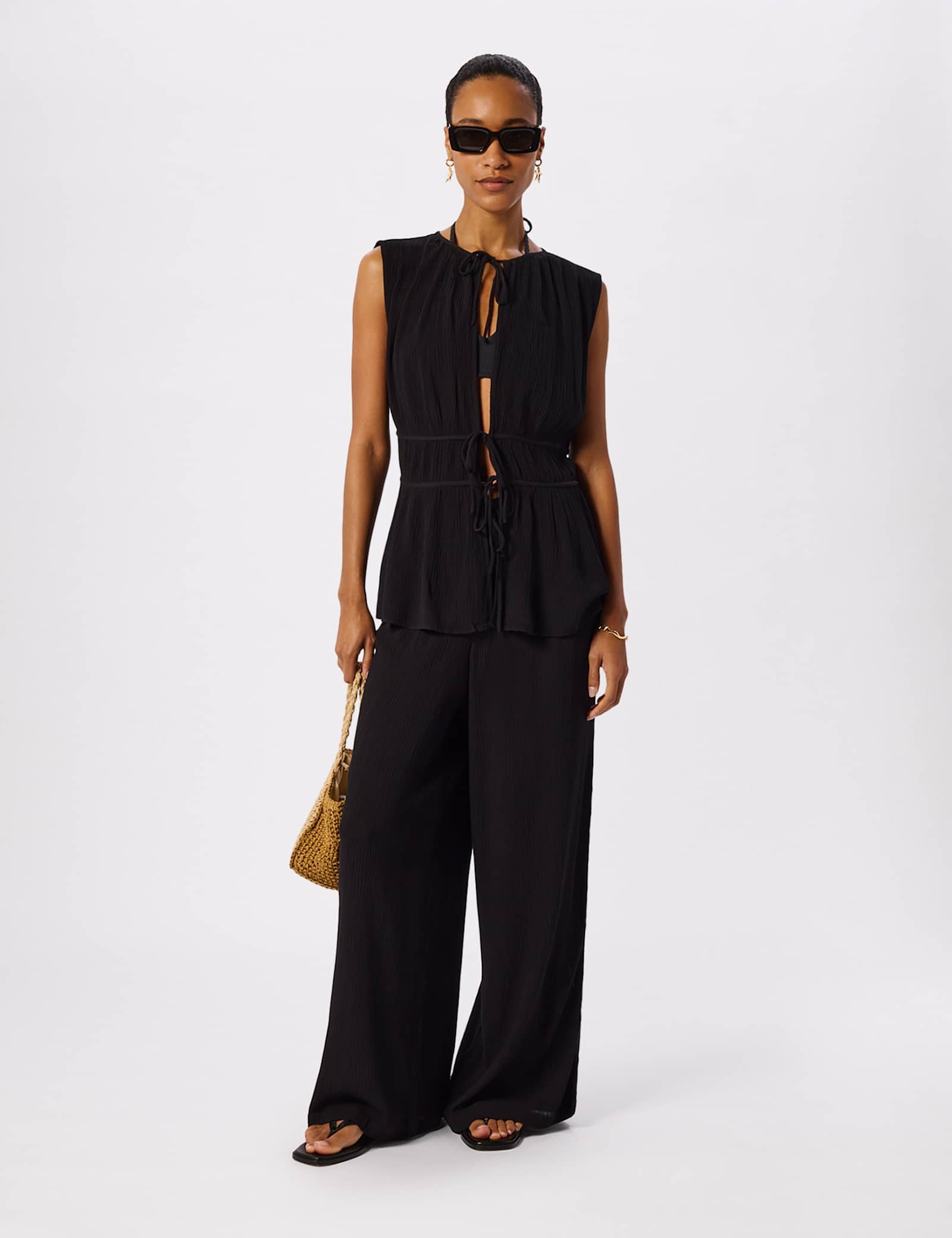Textured Tie Fastening Beach Cover Up Shirt - image 5