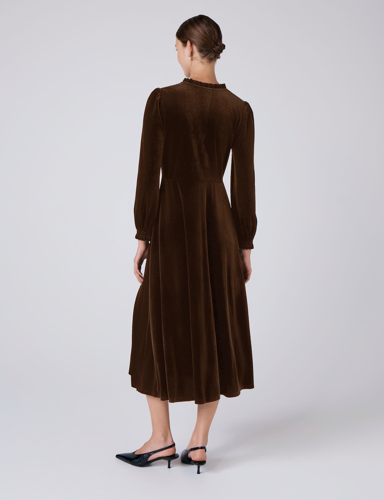 Velvet V-Neck Button Front Midi Skater Dress - image 3