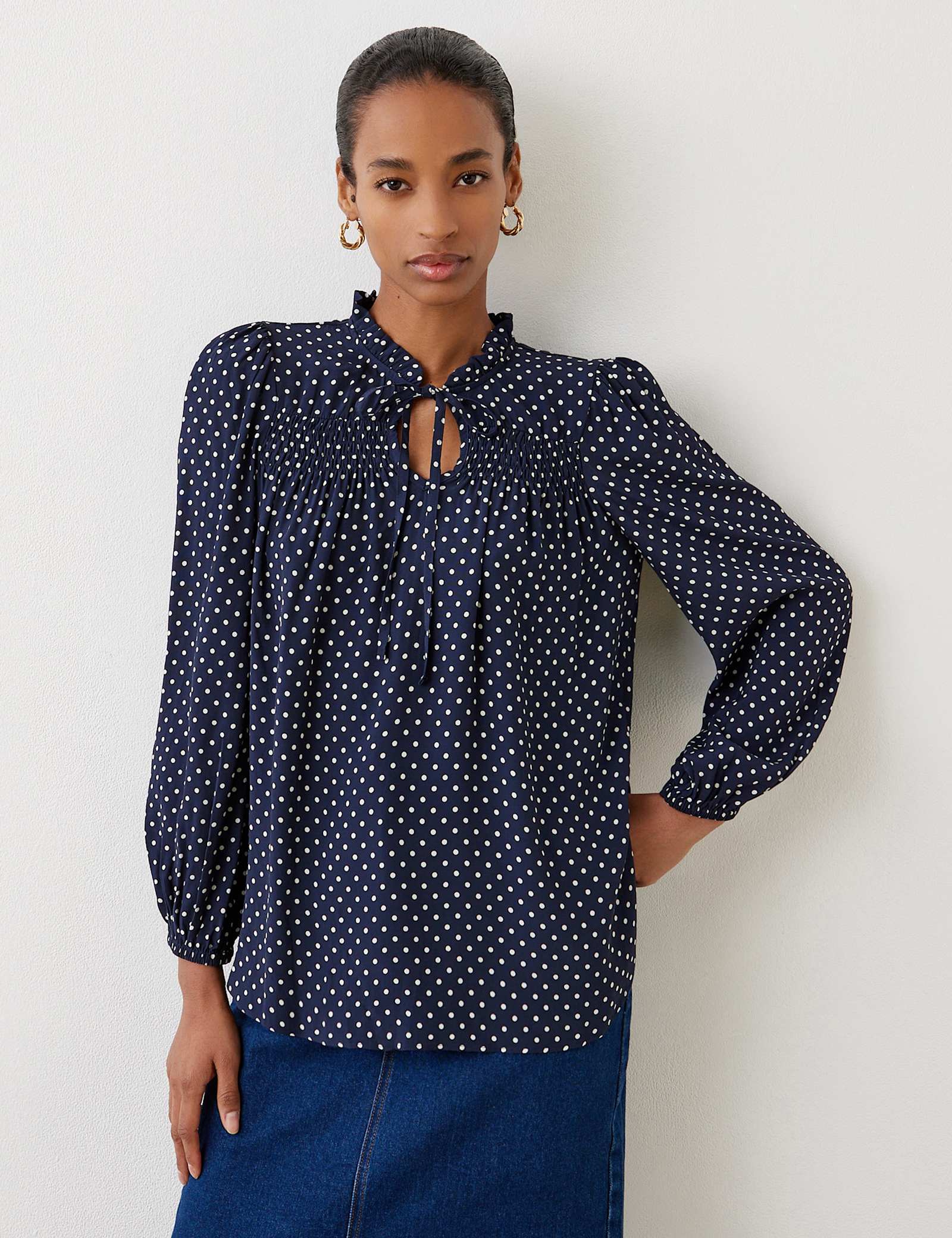Crepe Printed V-Neck Blouse - image 1