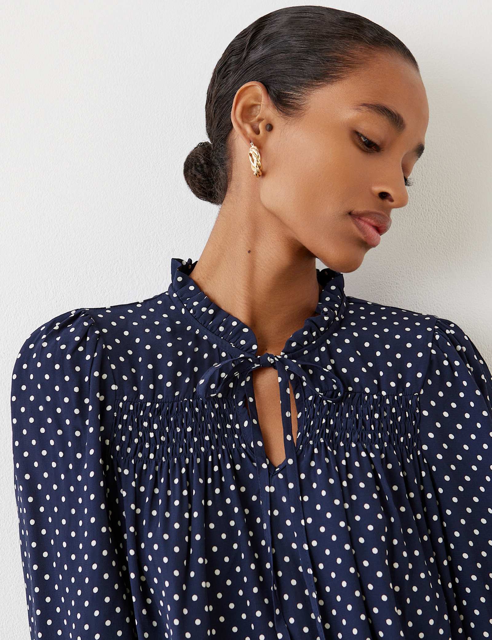 Crepe Printed V-Neck Blouse - image 2