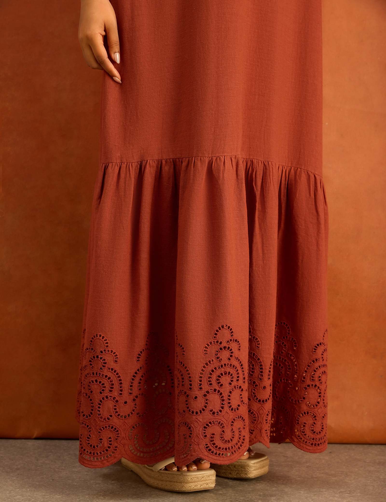 Linen Blend Broderie V-Neck Maxi Dress - image 4
