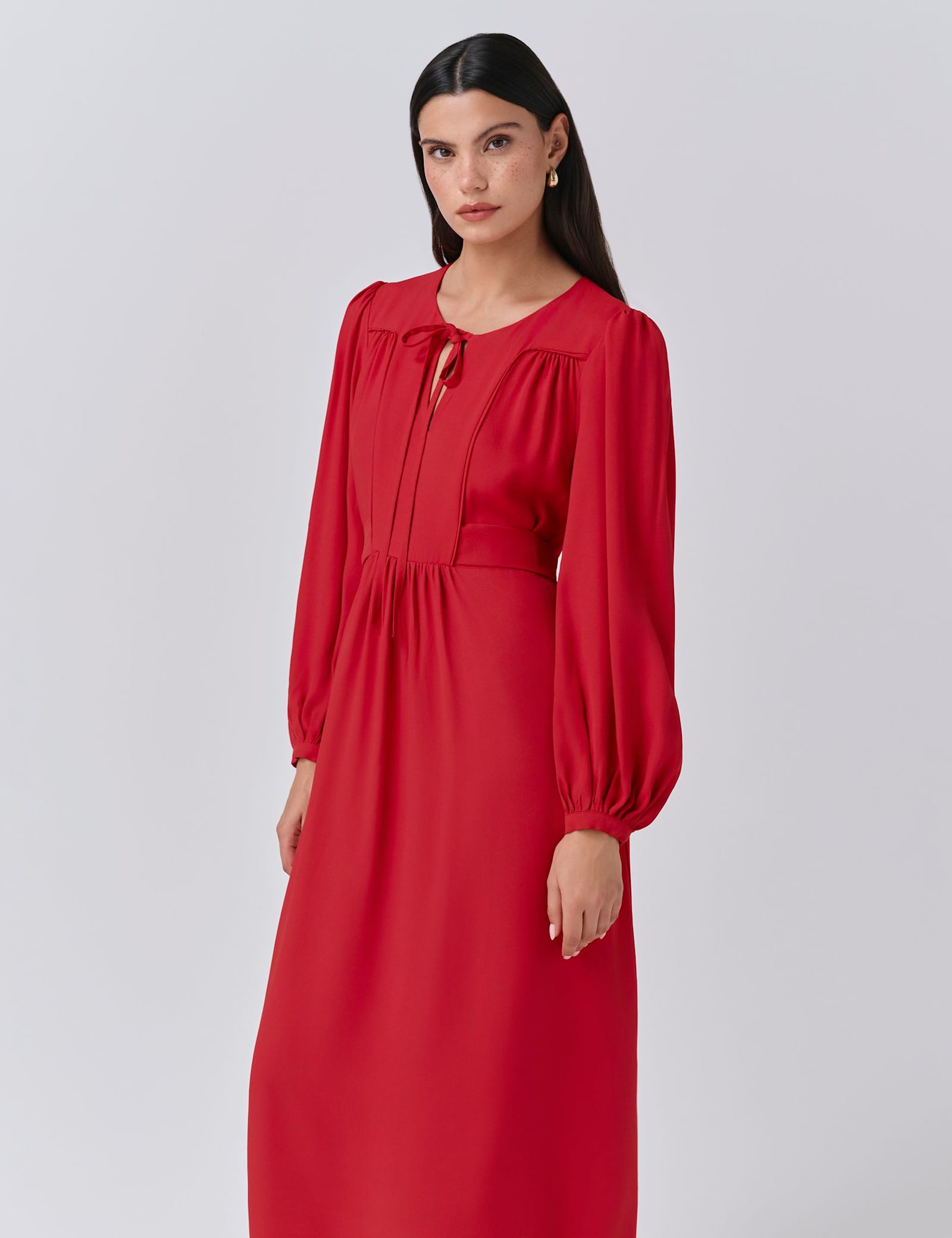 Crepe Tie Neck Midi Smock Dress - image 5