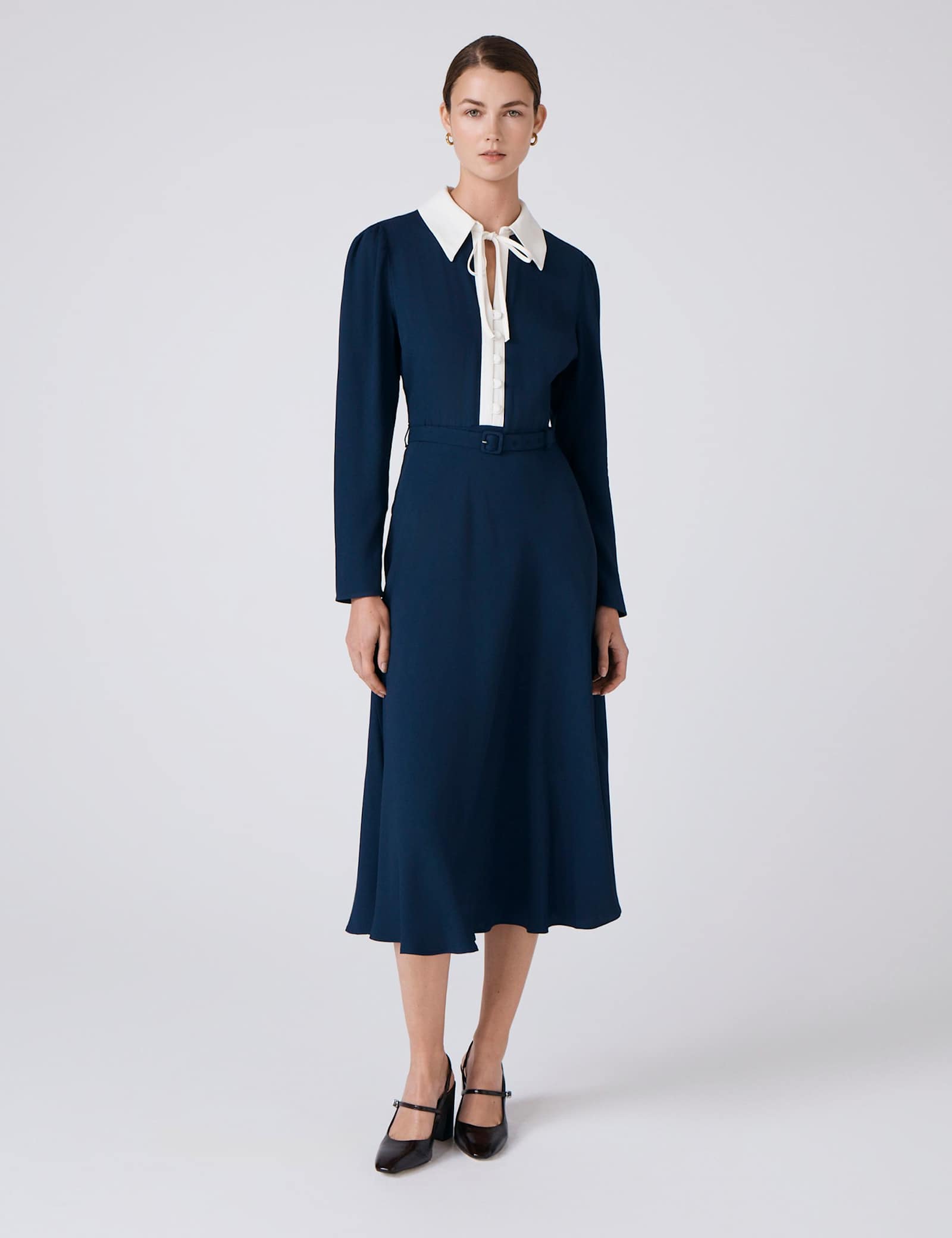 Pure Cotton Crepe Collared Midi Dress - image 1