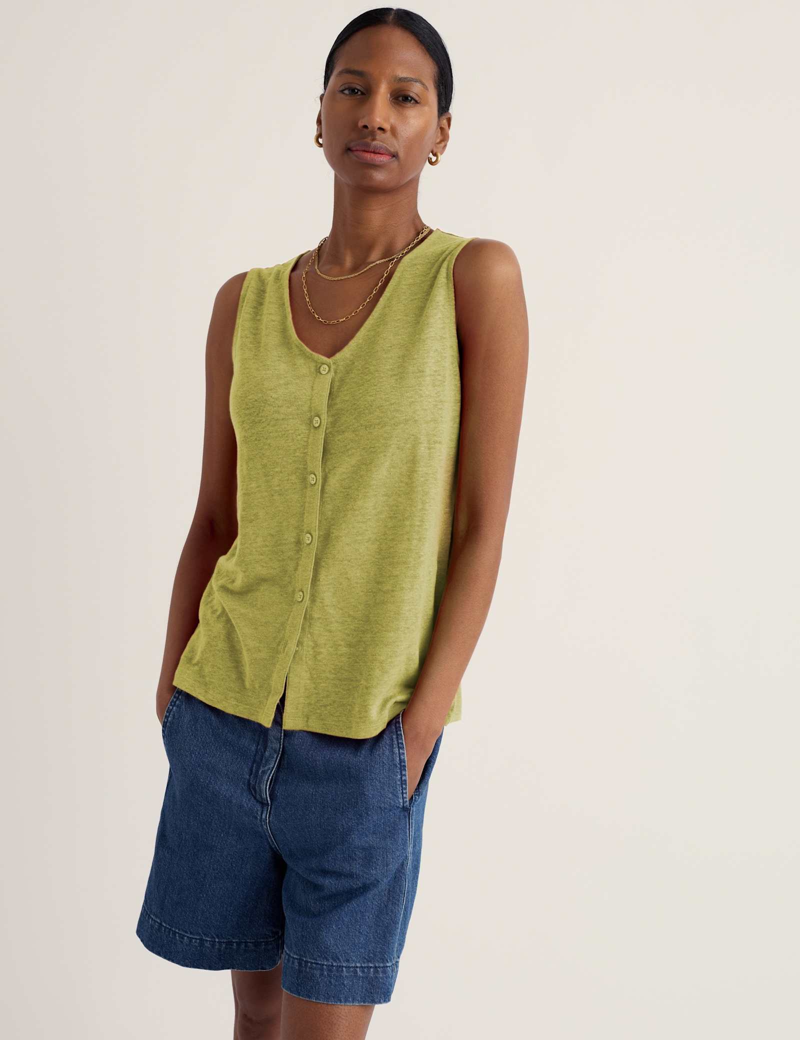Pure Linen V-Neck Relaxed Vest - image 2