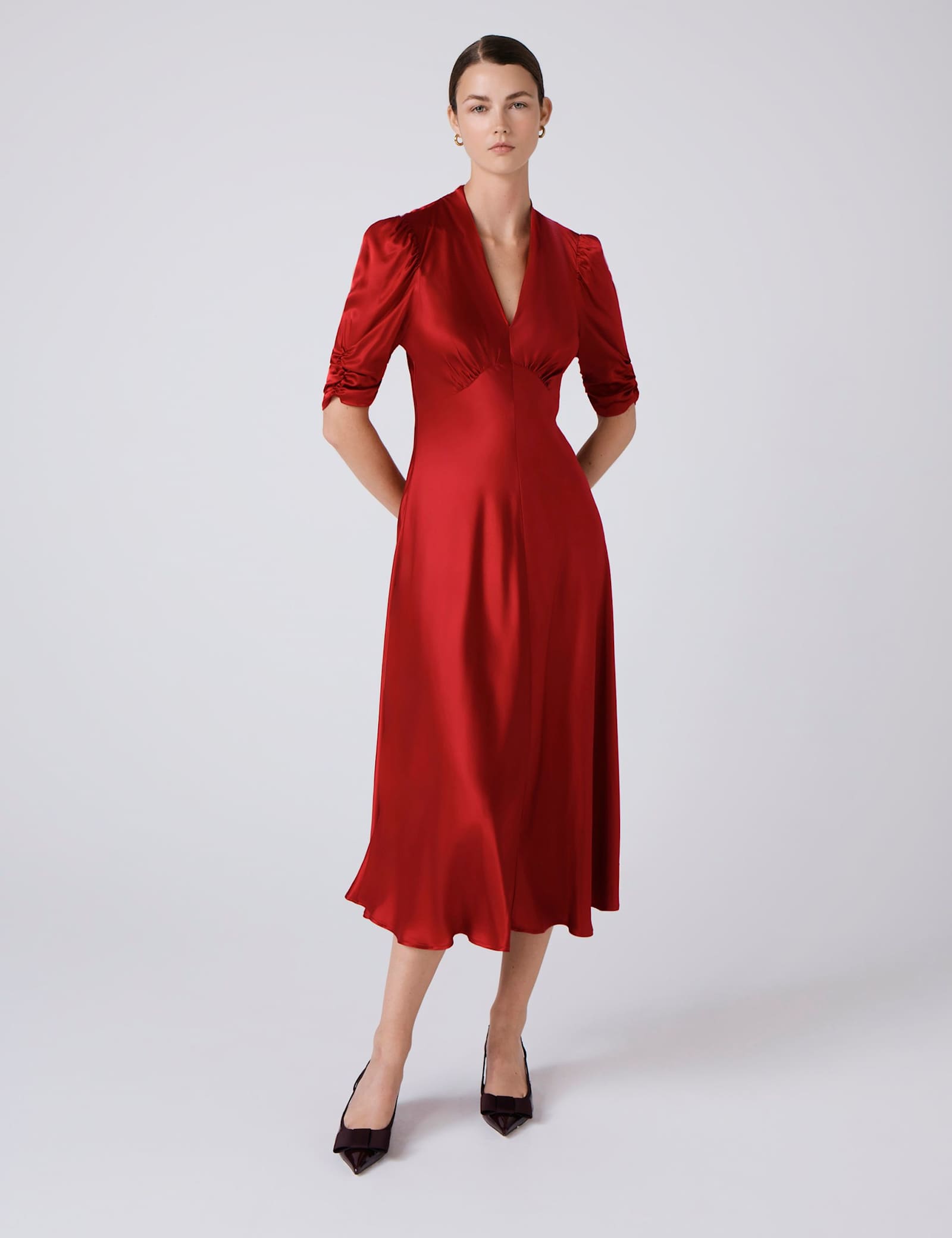 Satin V-Neck Midi Tea Dress - image 5