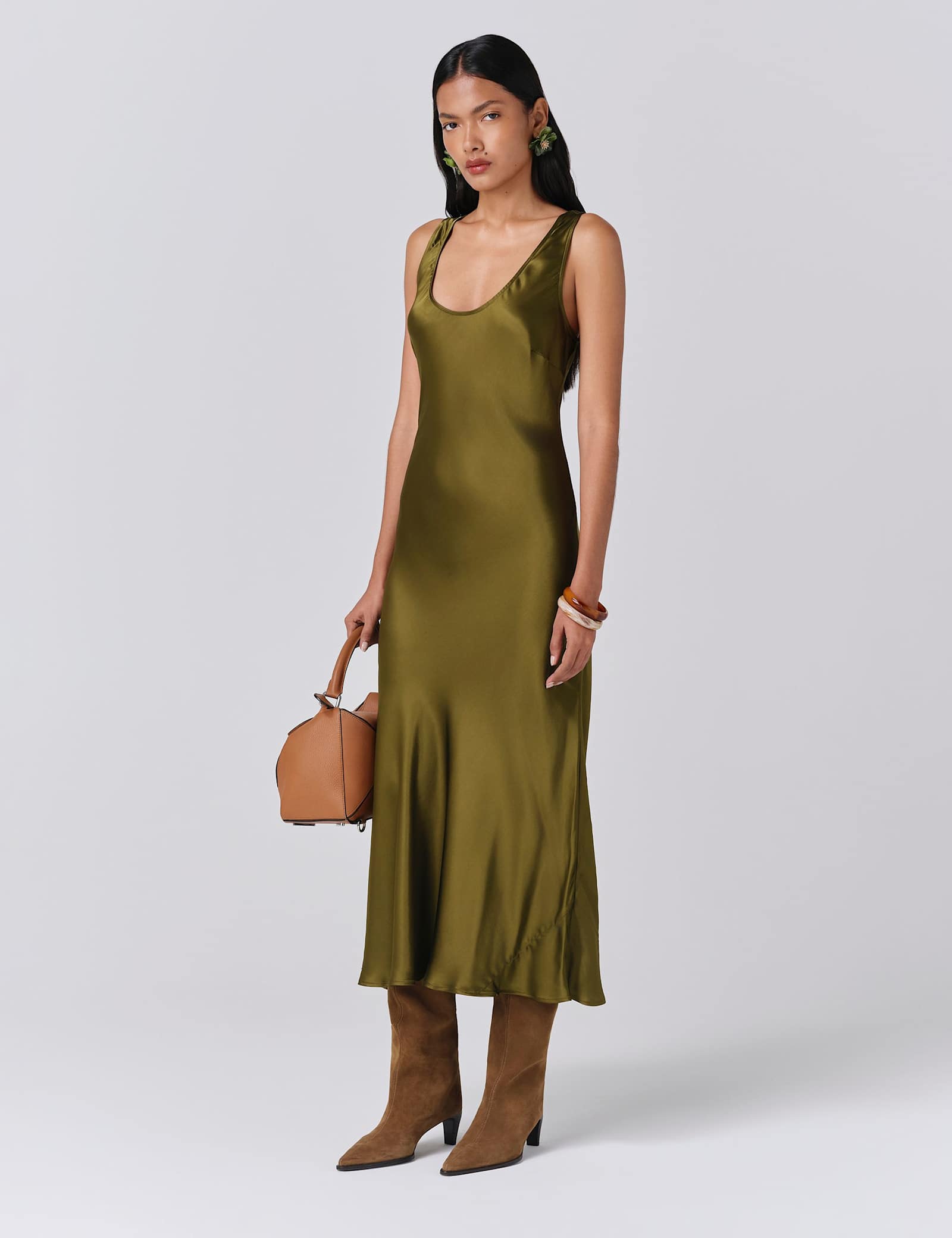 Satin Scoop Neck Midi Slip Dress - image 5