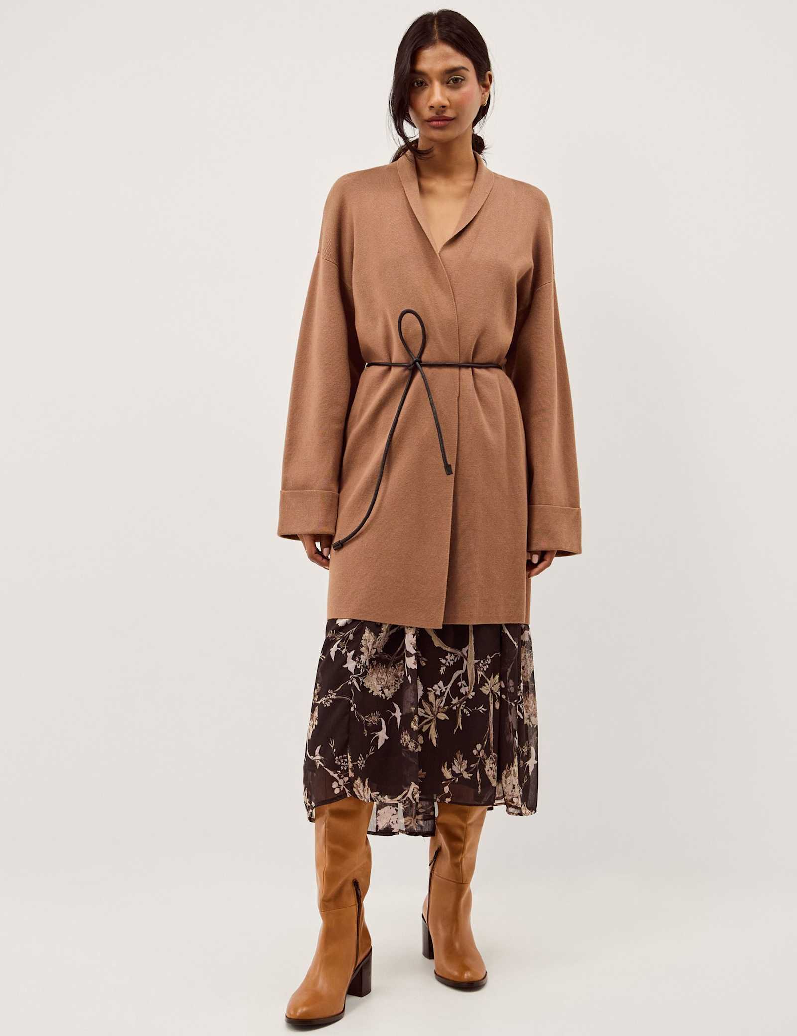 Shawl Collar Tie Waist Longline Cardigan - image 2