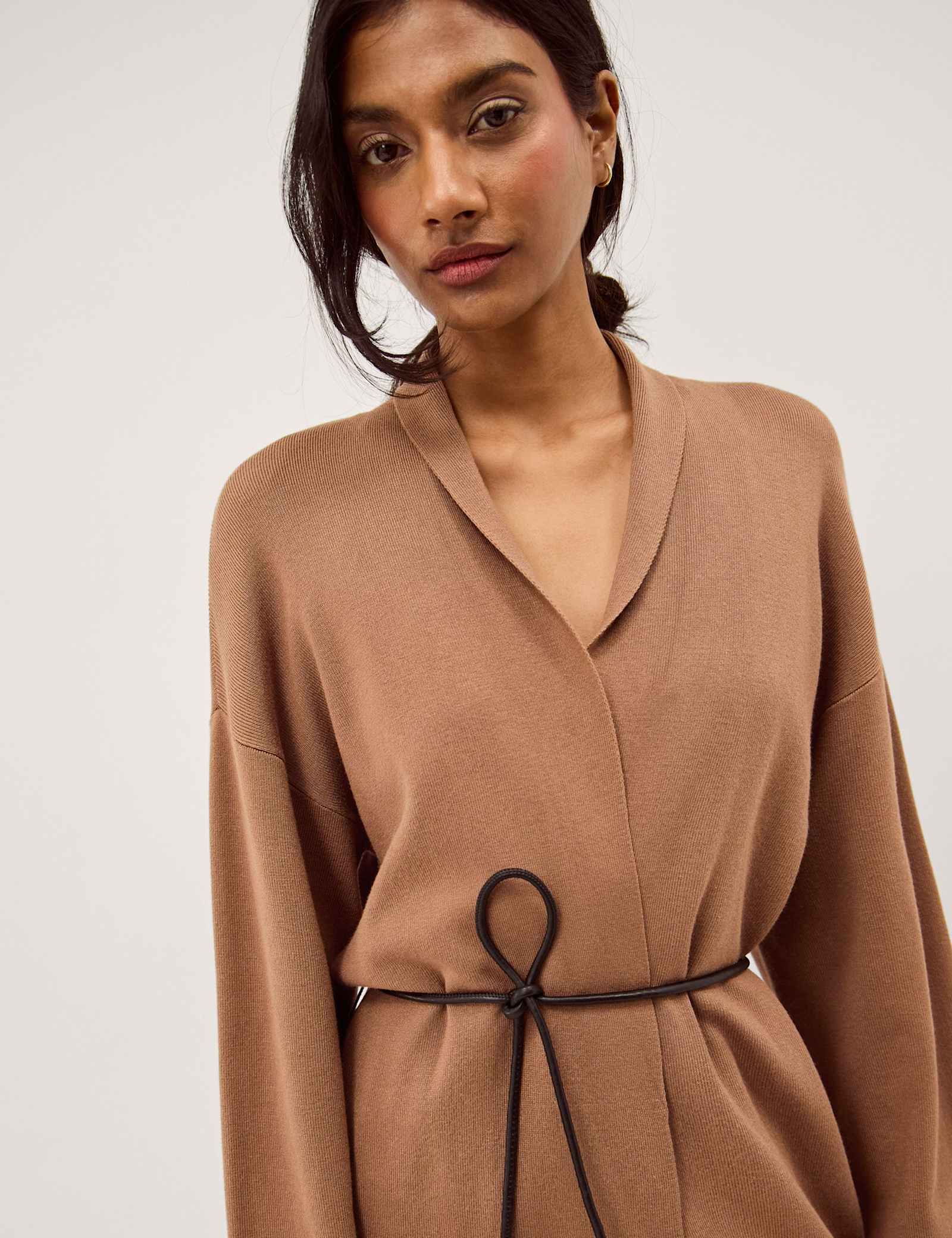 Shawl Collar Tie Waist Longline Cardigan - image 5