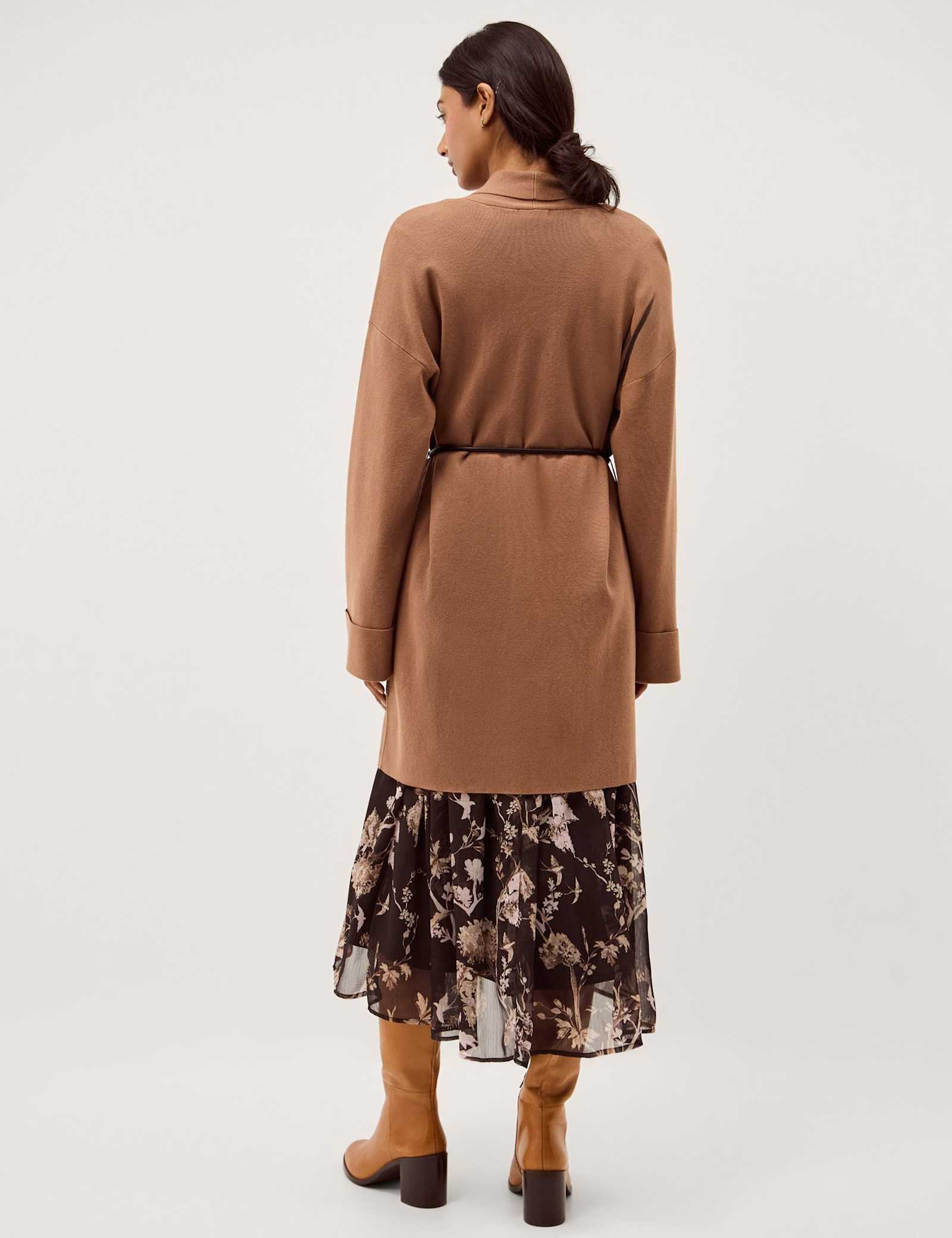 Shawl Collar Tie Waist Longline Cardigan - image 3
