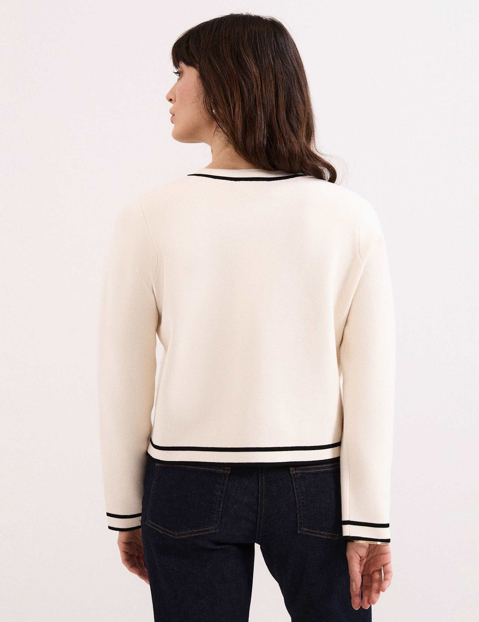 Cotton Rich Crew Neck Tipped Detail Cardigan - image 3