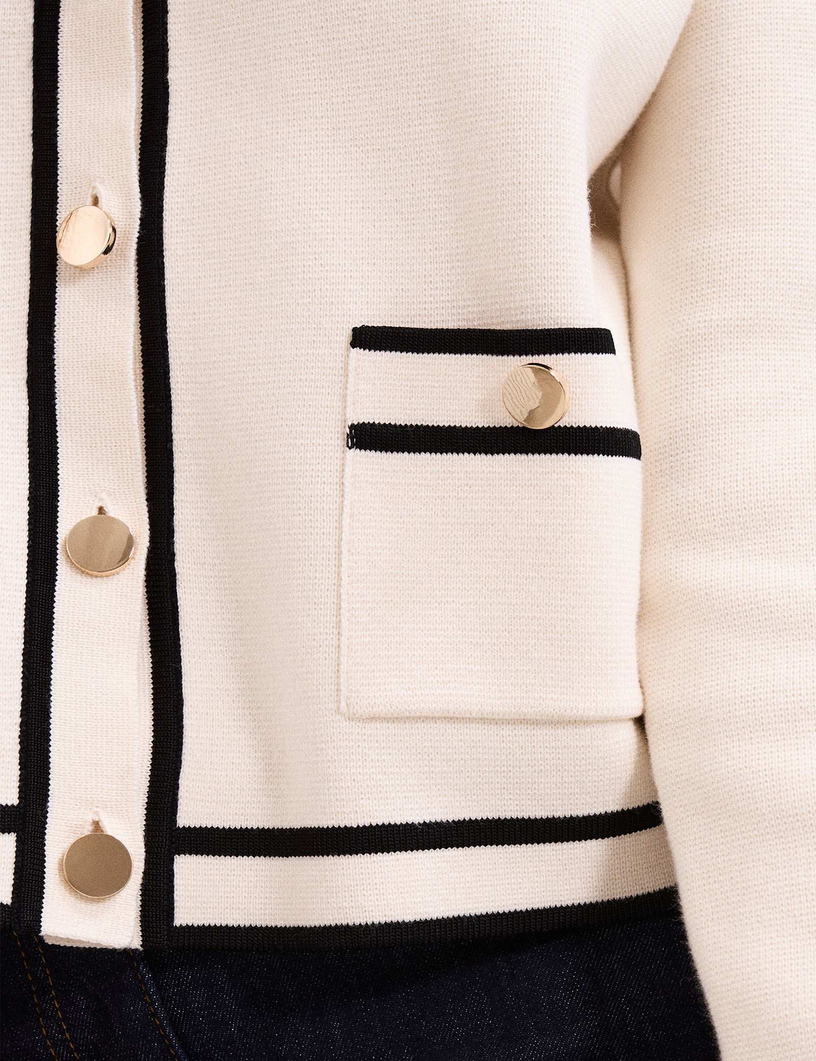 Cotton Rich Crew Neck Tipped Detail Cardigan - image 2