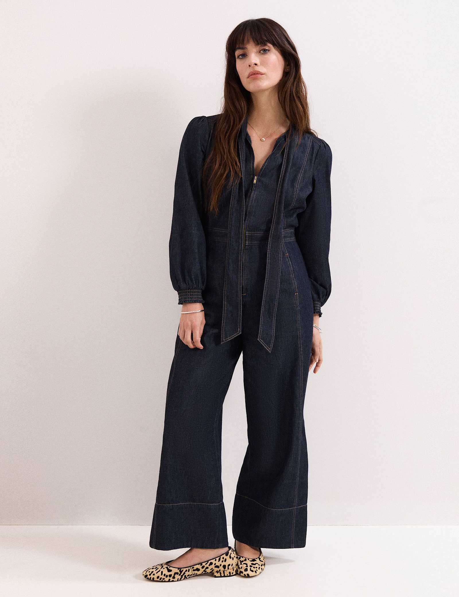 Denim Tie Neck Jumpsuit - image 2