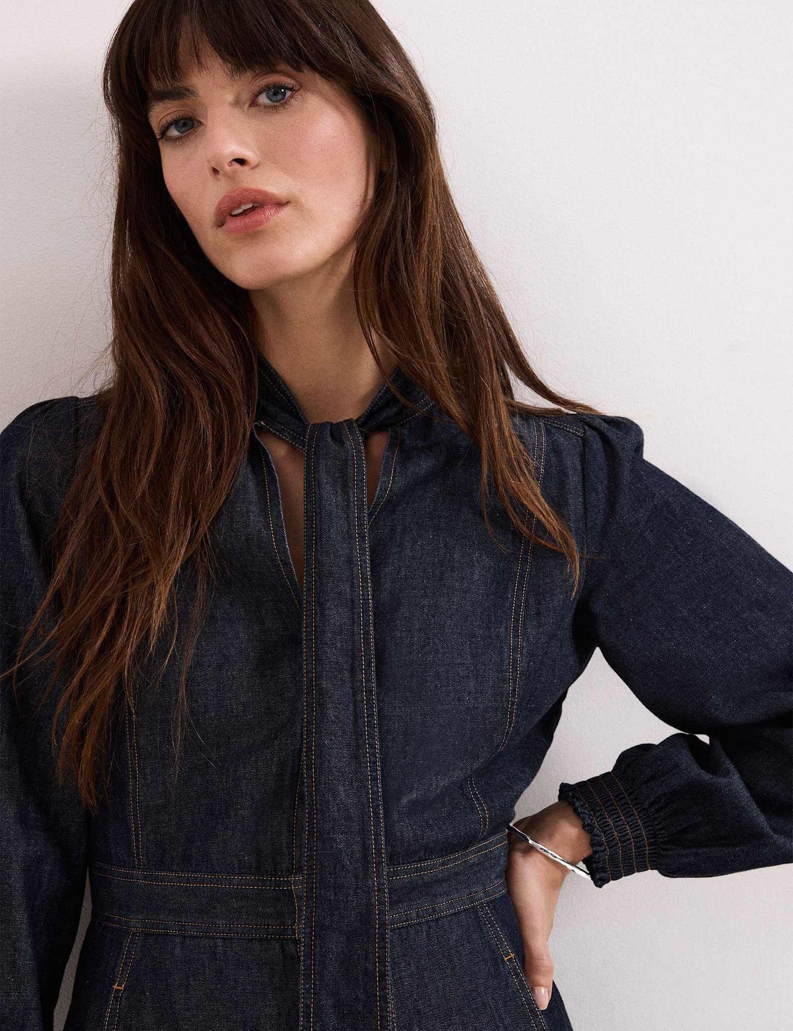 Denim Tie Neck Jumpsuit - image 3