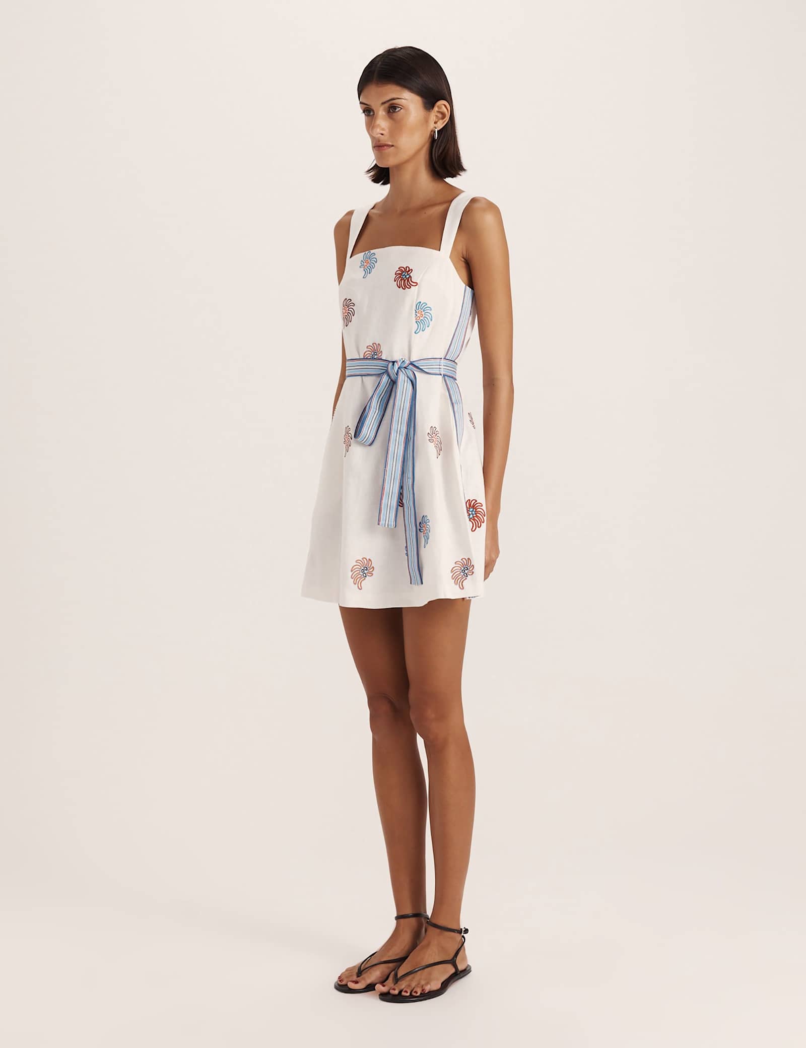 Pure Linen Square Neck Mini Smock Dress - image 4