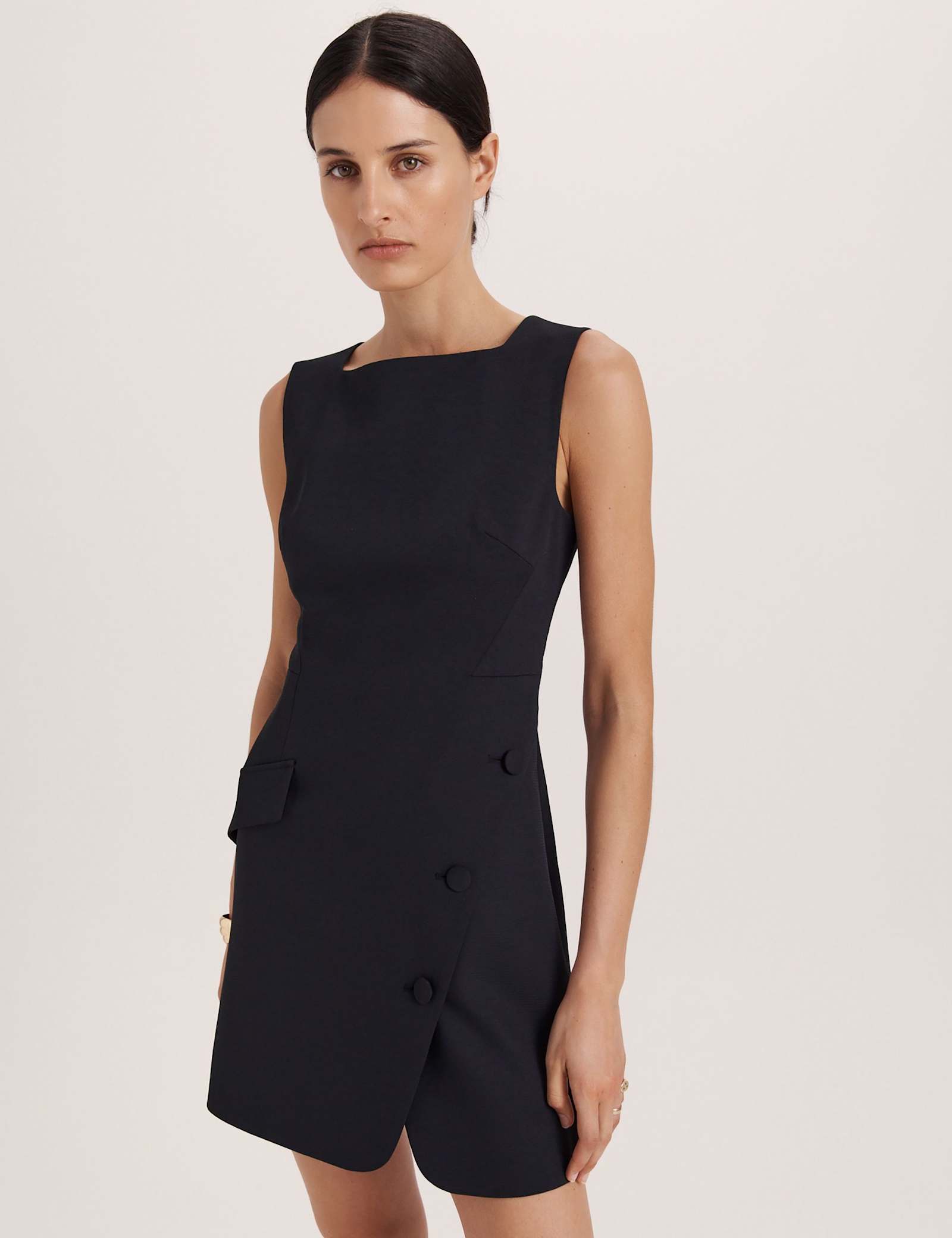 Square Neck Button Feature Mini Shift Dress - image 4