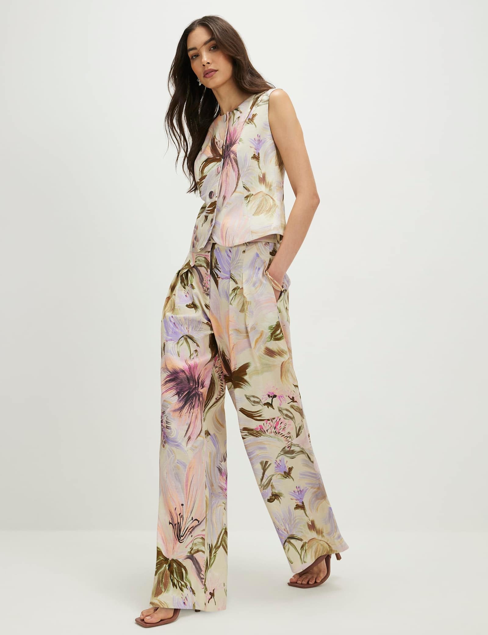 Cotton Rich Floral Wide Leg Trousers - image 1