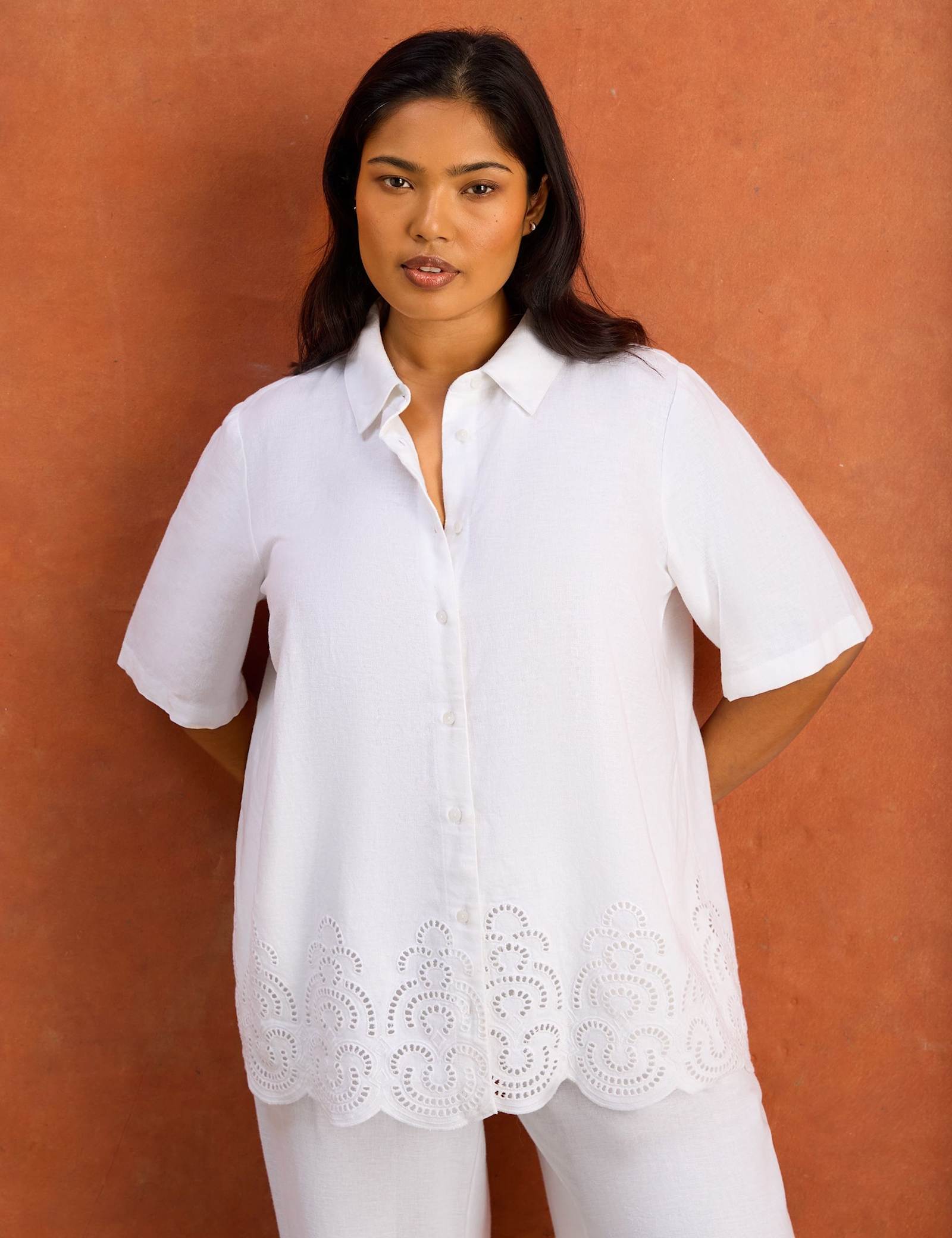 Linen Blend Broderie Button Through Shirt - image 1