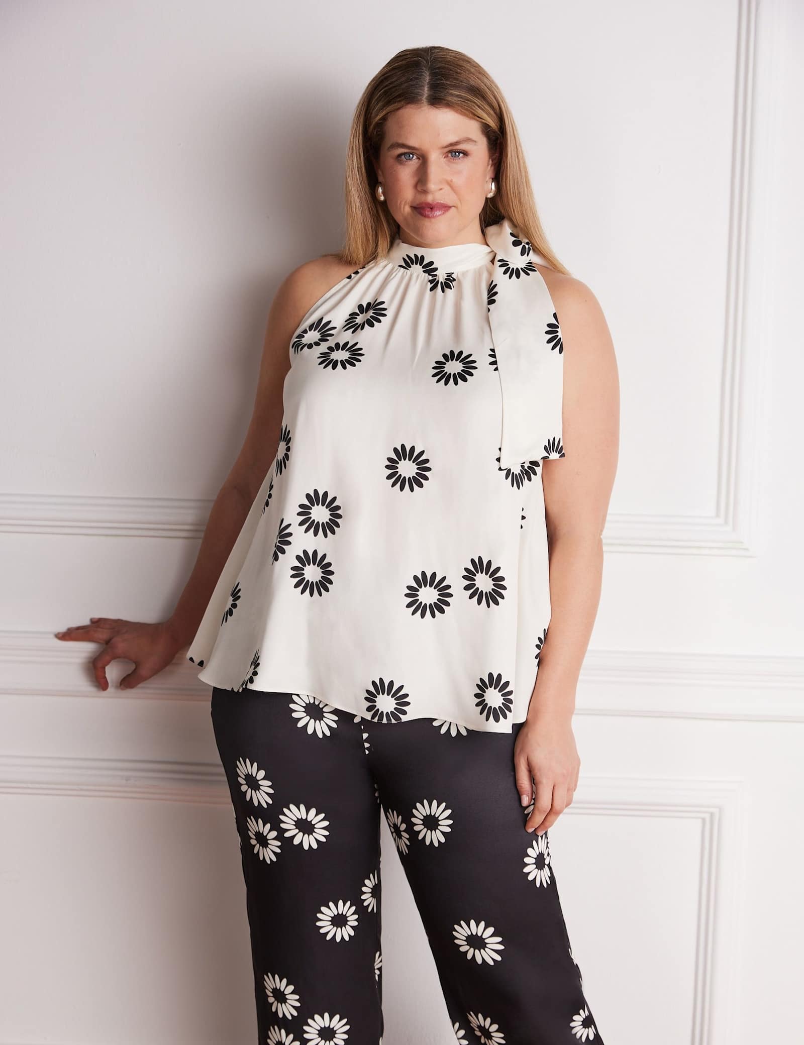 Floral Print Bow Halter Neck Top - image 1