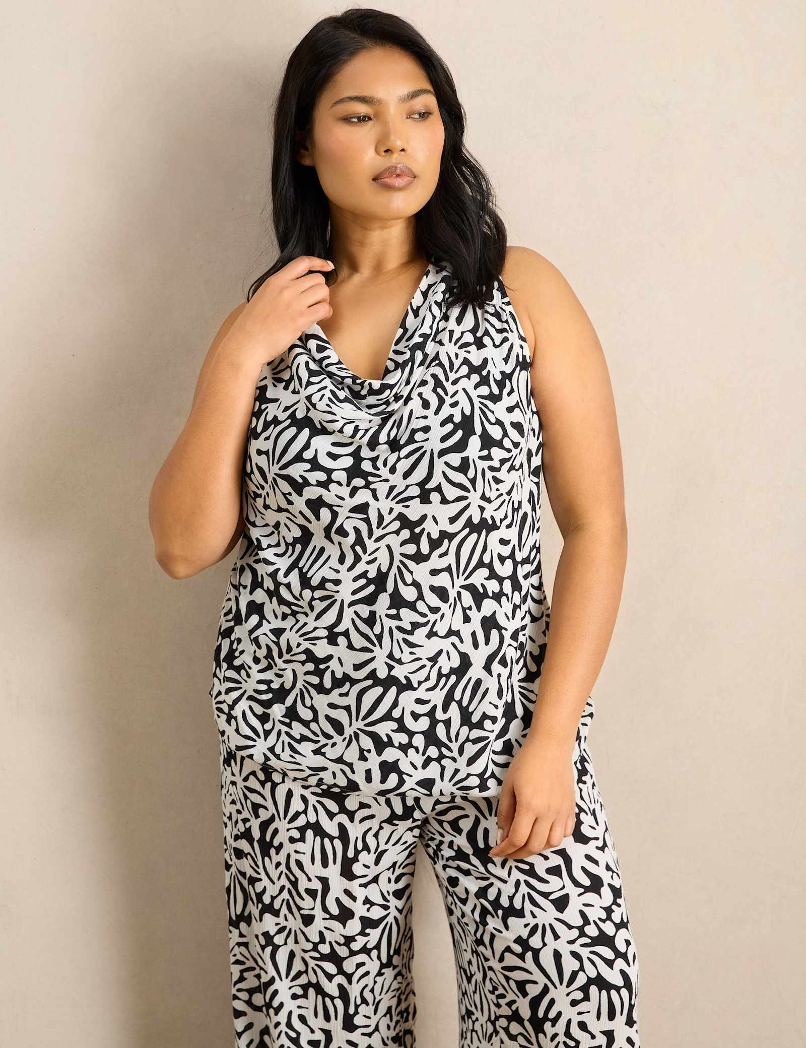 Crepe Printed Cowl Neck Top - image 3