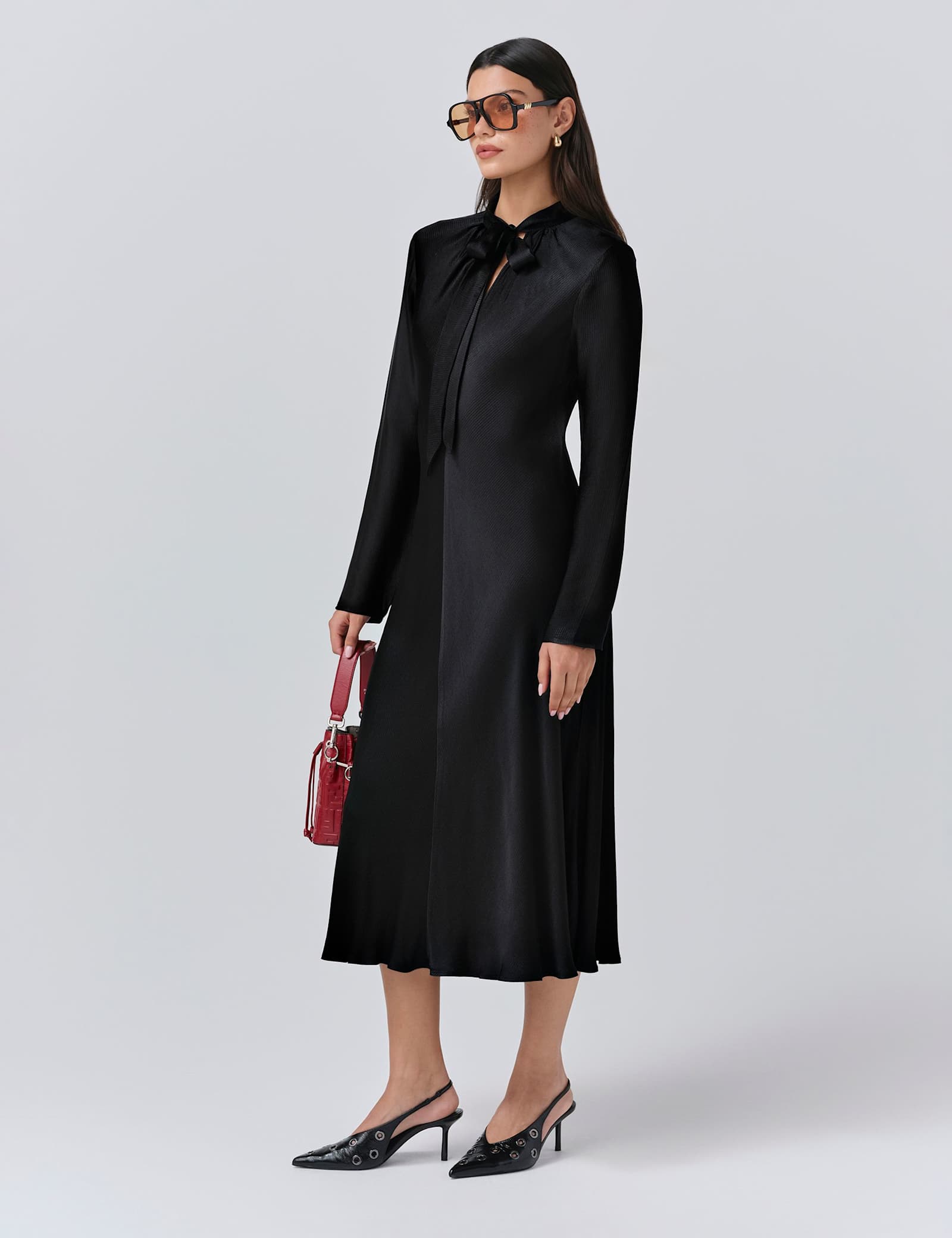 Satin Tie Neck Midi Skater Dress - image 5