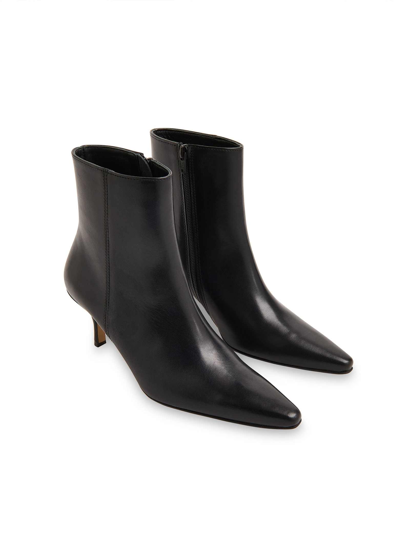 Leather Kitten Heel Pointed Ankle Boots - image 4
