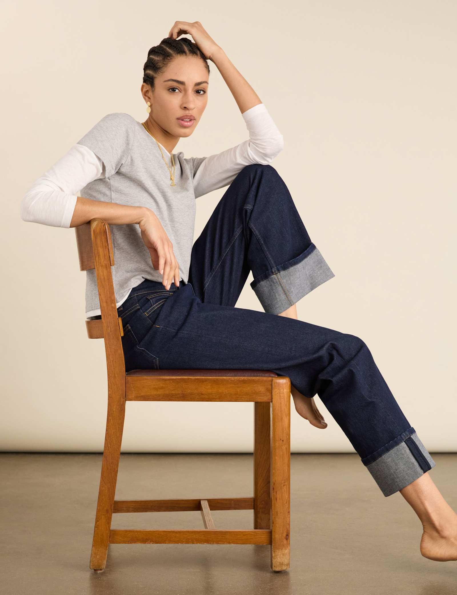 Mid Rise Straight Leg Turn Up Jeans - image 4