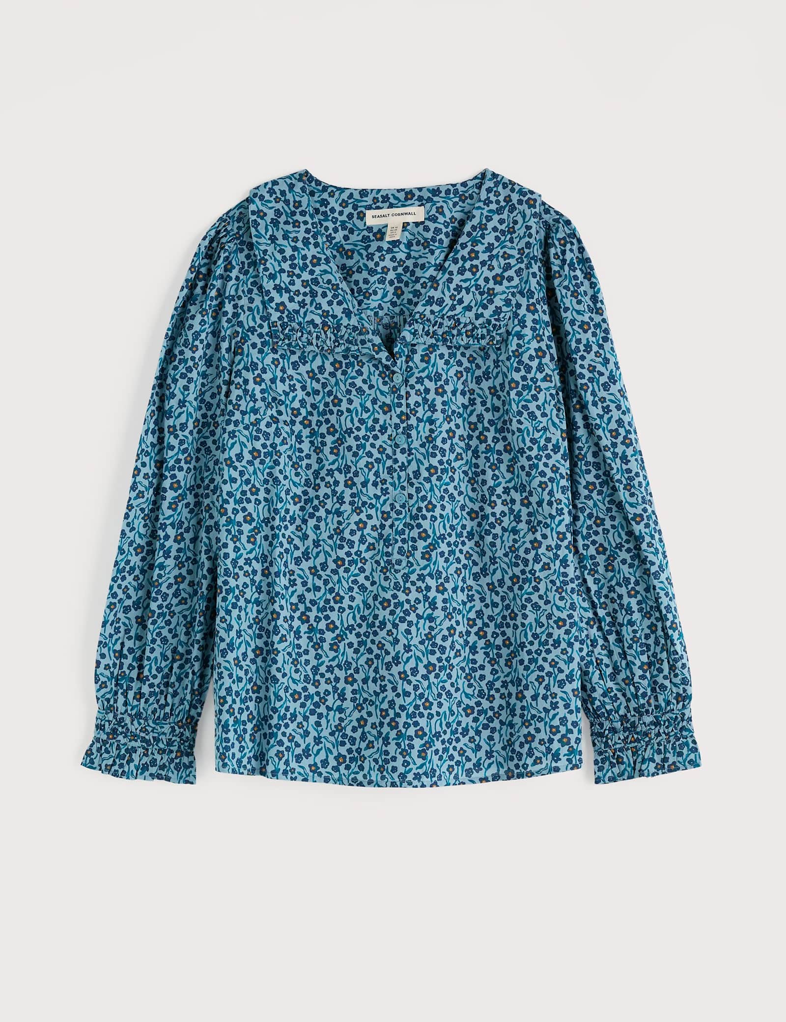 Pure Cotton Floral V-Neck Collared Blouse - image 1