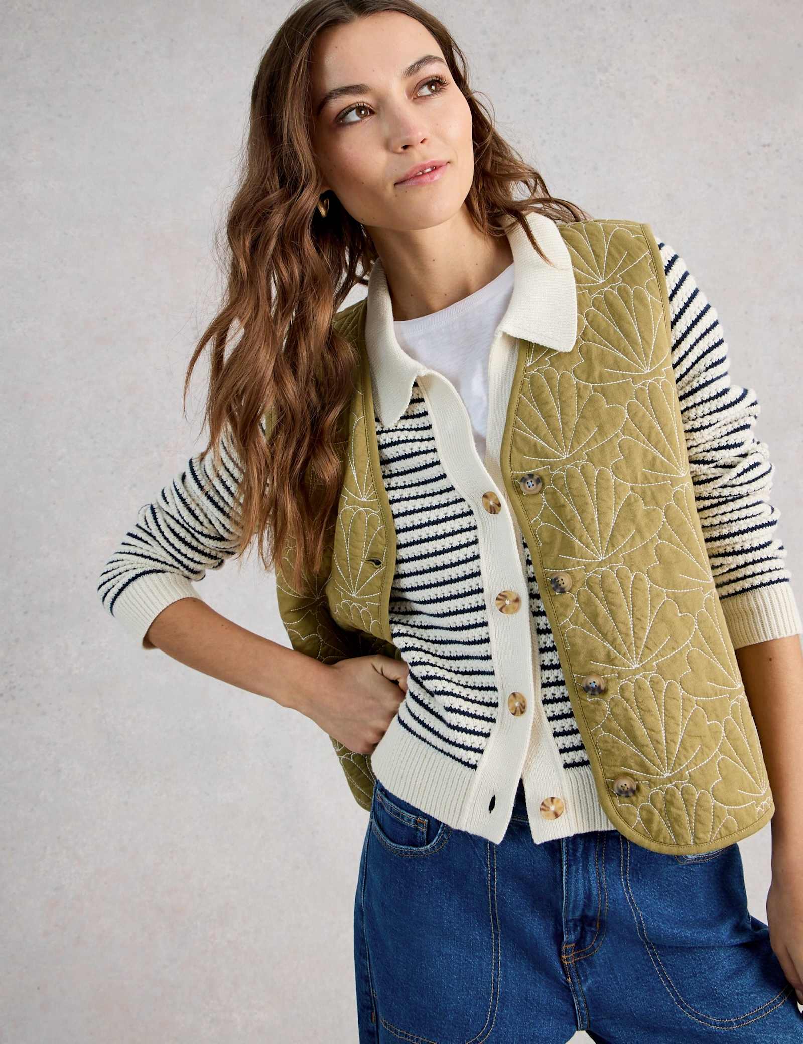 Pure Cotton Stripe Collared Cardigan - image 5