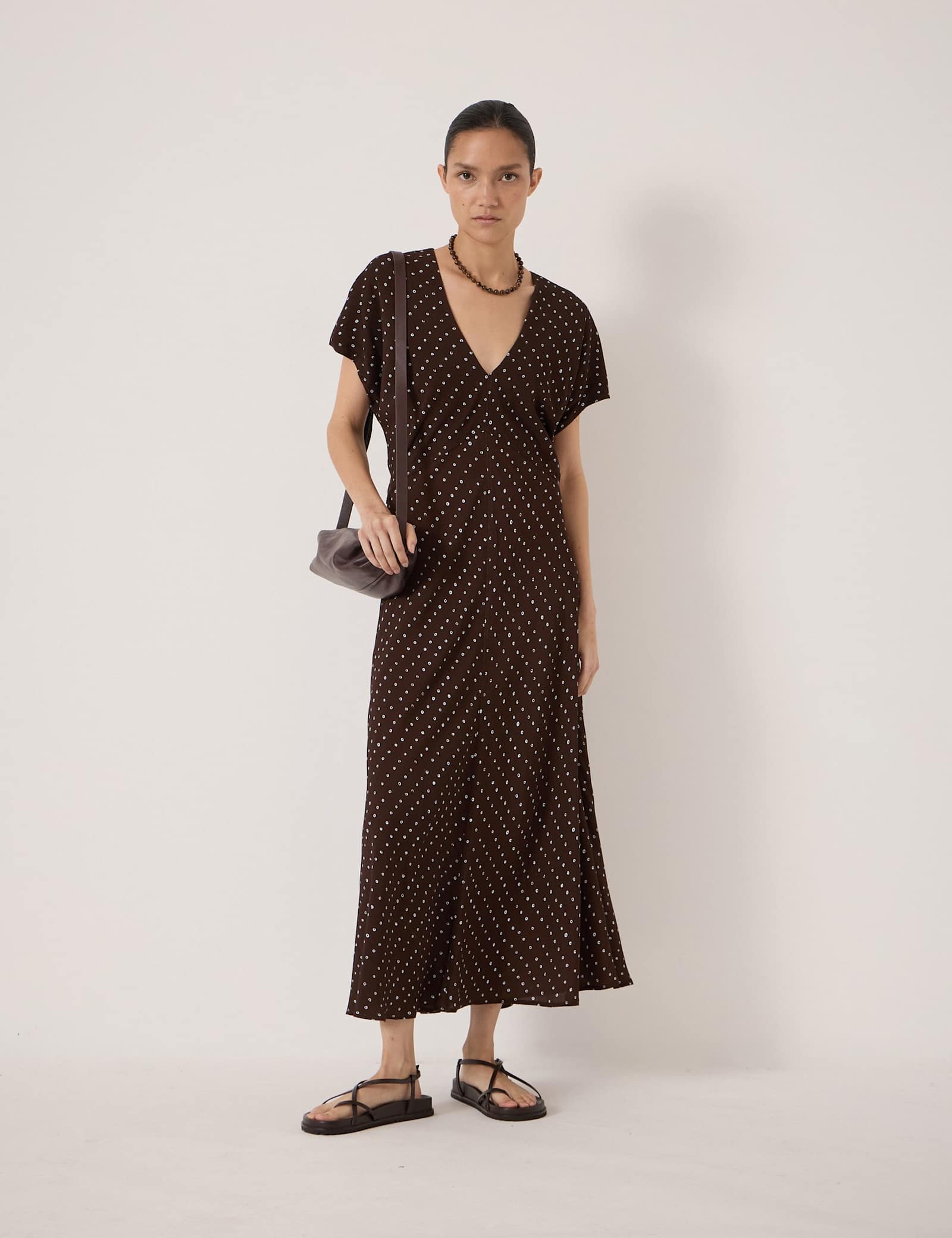 Crepe Polka Dot V-Neck Maxi Tea Dress - image 2