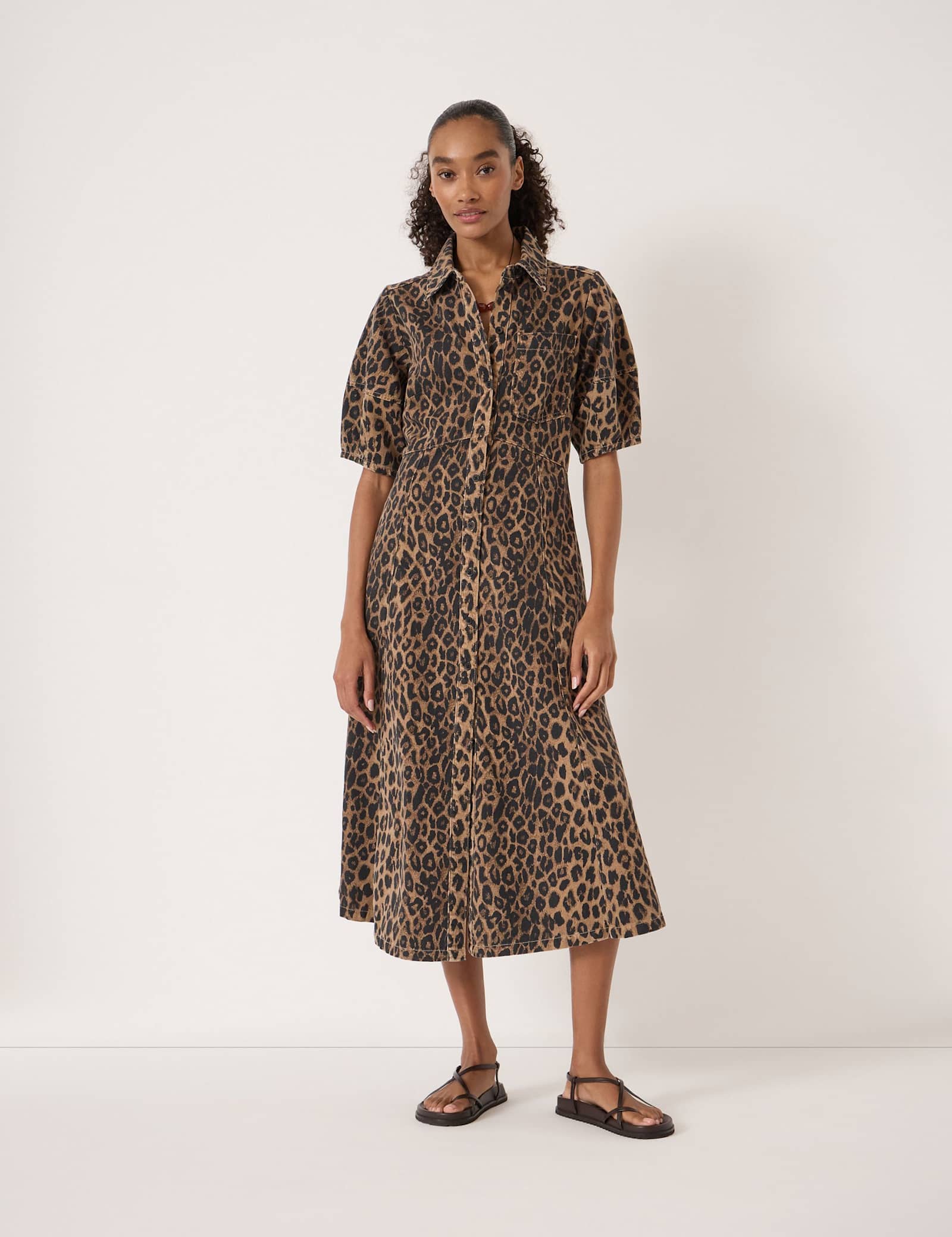 Denim Animal Print Midi Shirt Dress - image 2