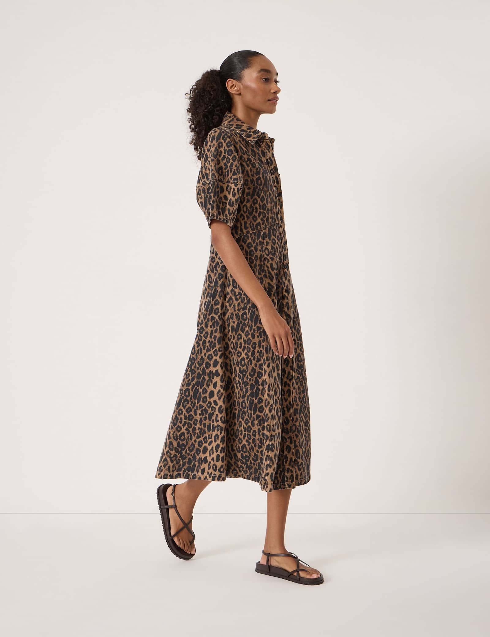 Denim Animal Print Midi Shirt Dress - image 5