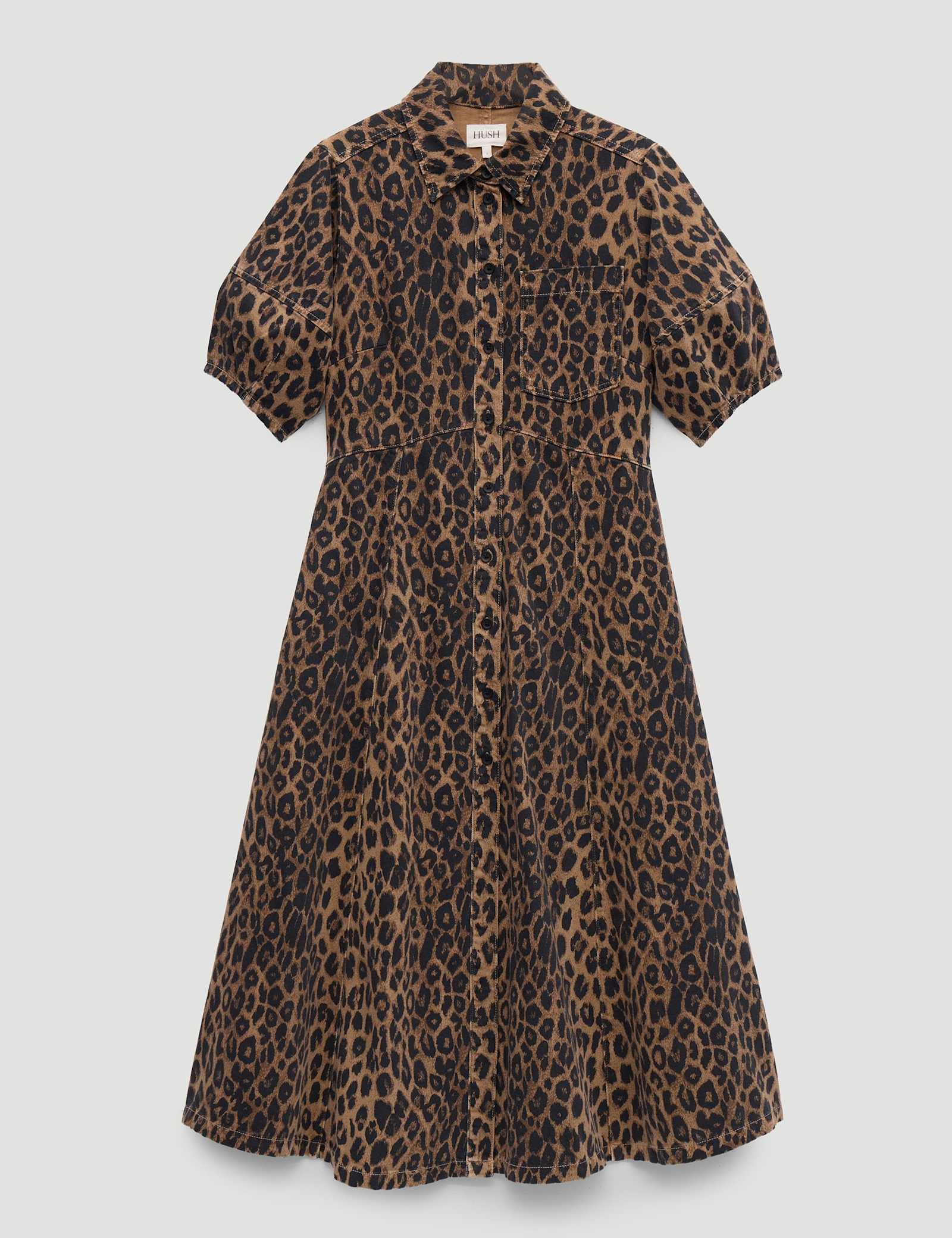 Denim Animal Print Midi Shirt Dress - image 1