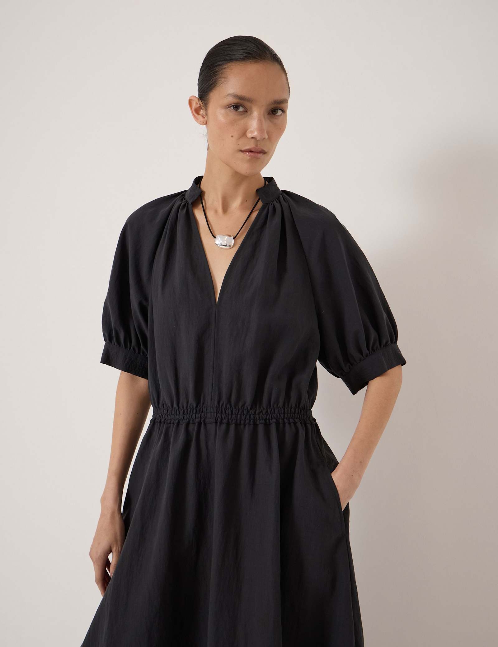 Lyocell Rich Short Sleeve Midi Waisted Dress - image 3