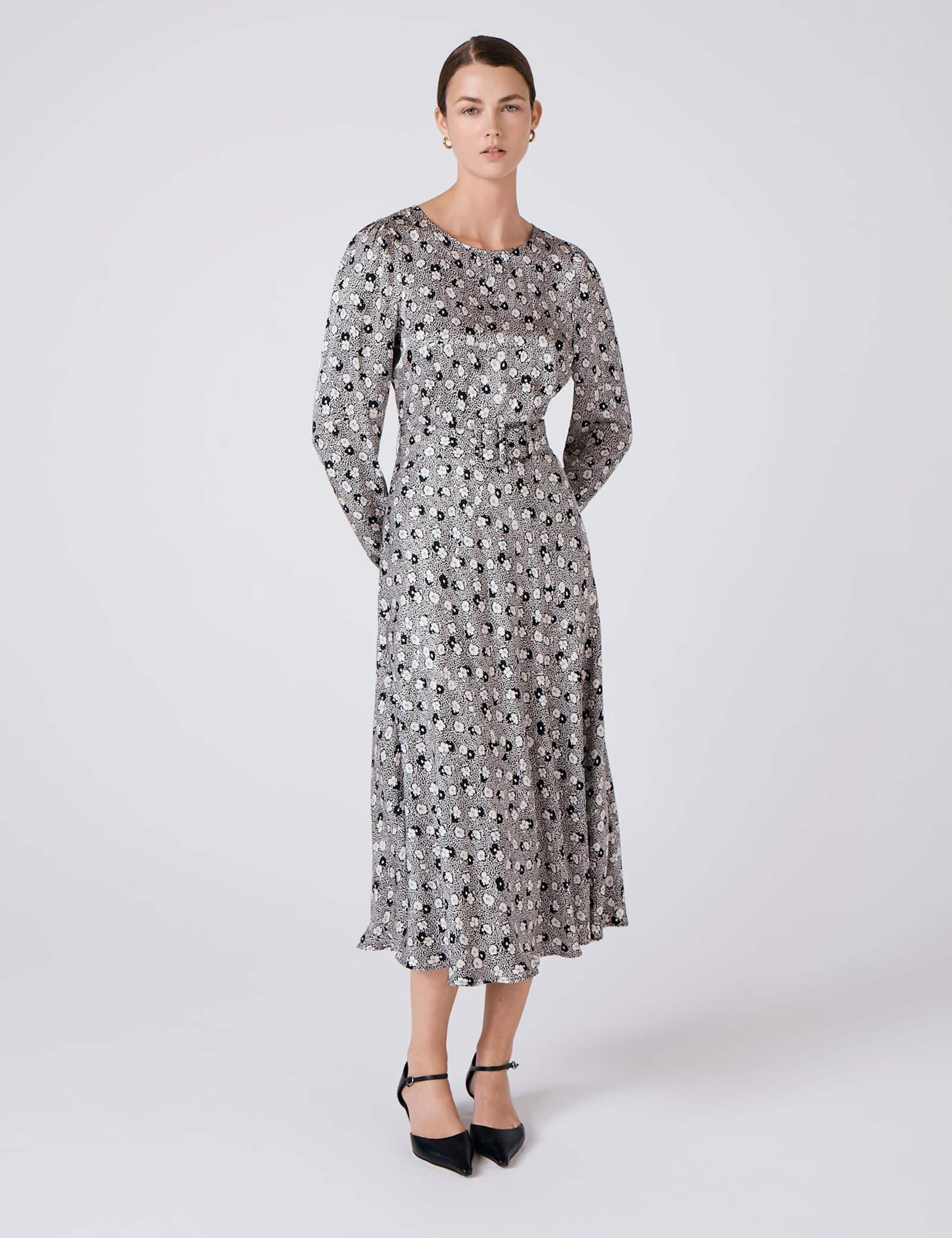 Satin Floral Midi Skater Dress - image 4