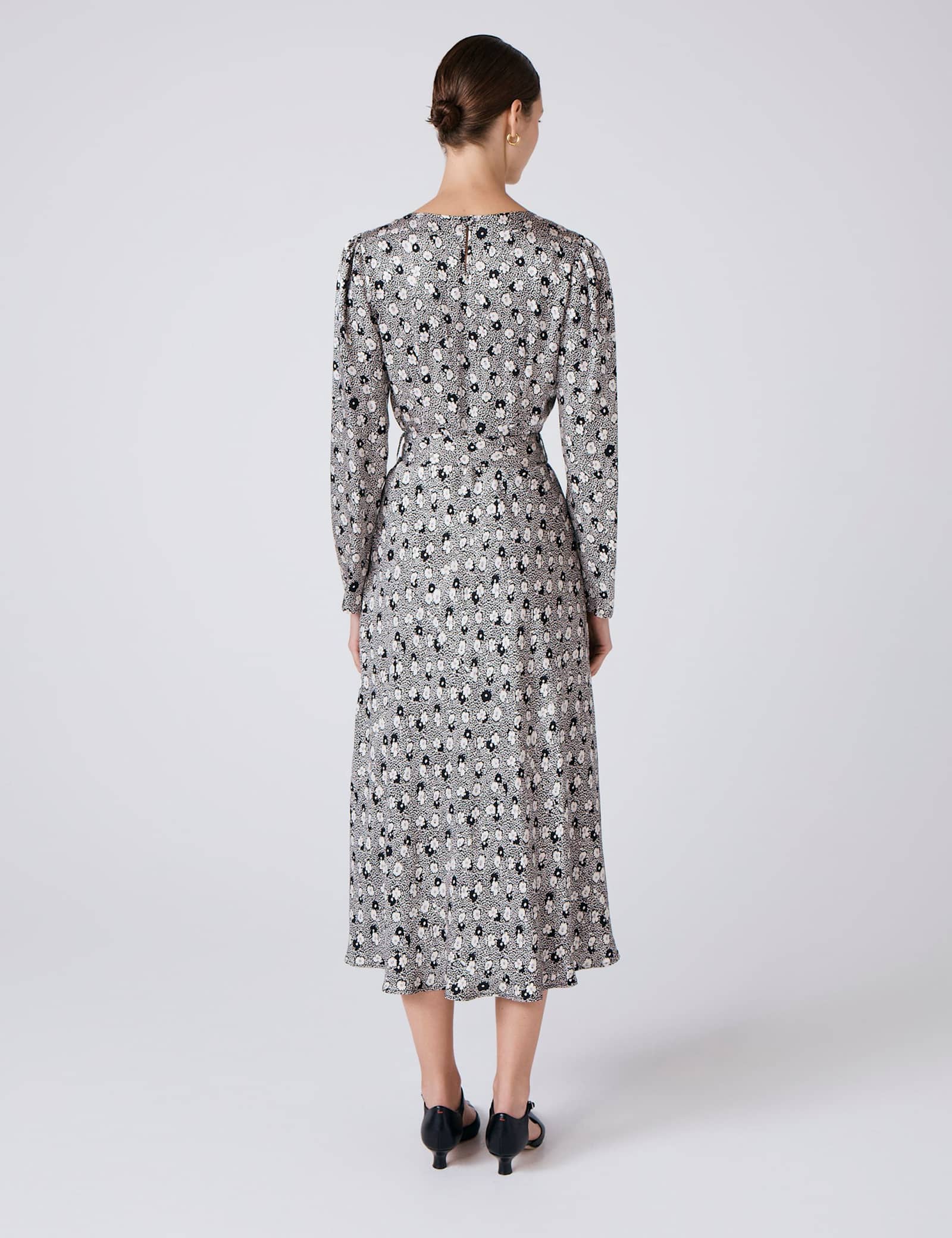 Satin Floral Midi Skater Dress - image 3