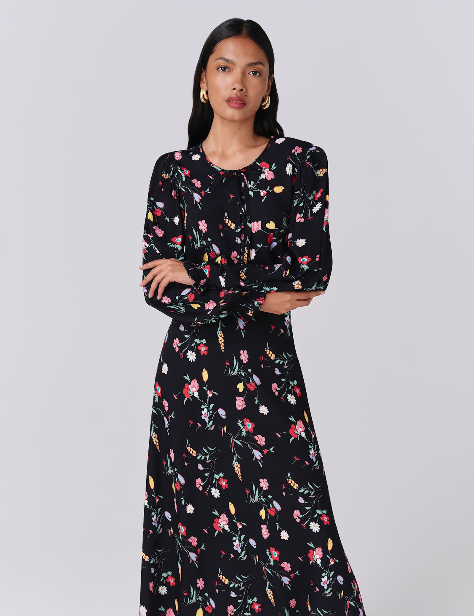Crepe Floral Midi Skater Dress - image 2