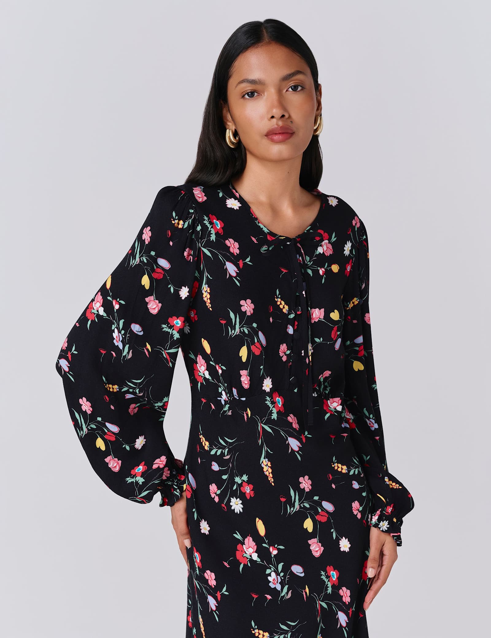 Crepe Floral Midi Skater Dress - image 5