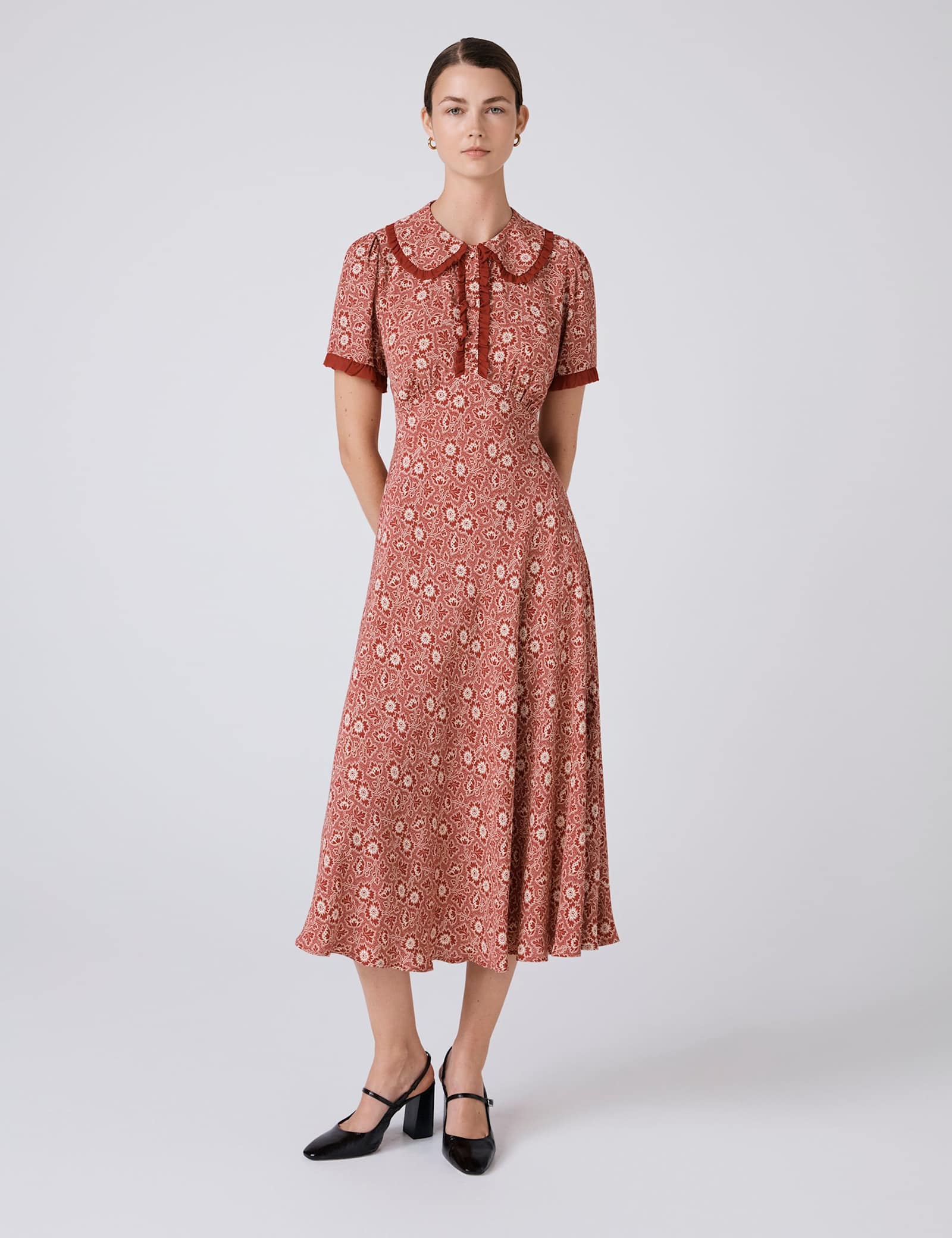 Crepe Floral Midi Tea Dress - image 1