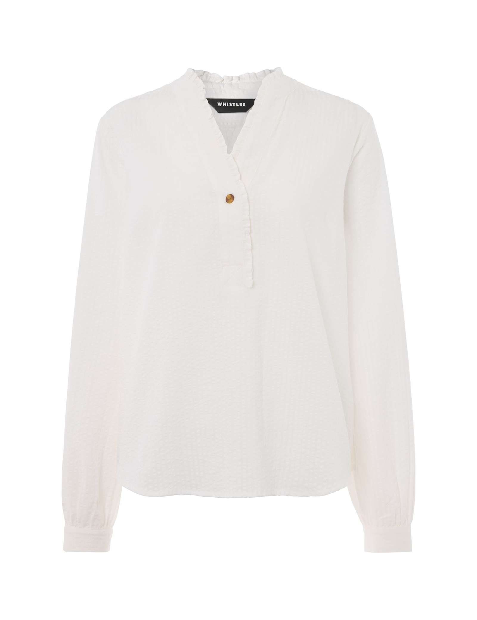 Pure Cotton Textured V-Neck Frill Blouse - image 1