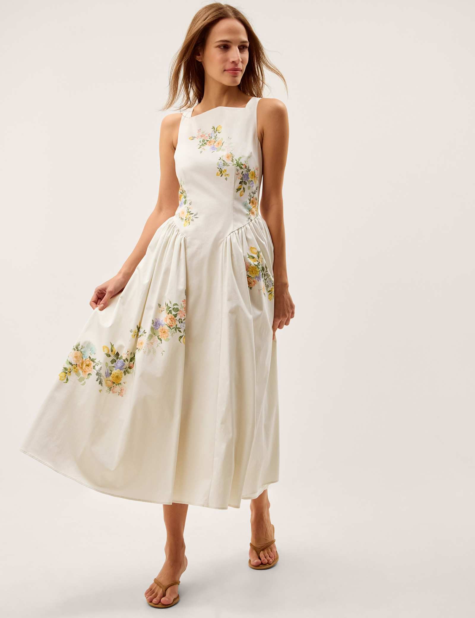Cotton Rich Floral Square Neck Midi Dress - image 4