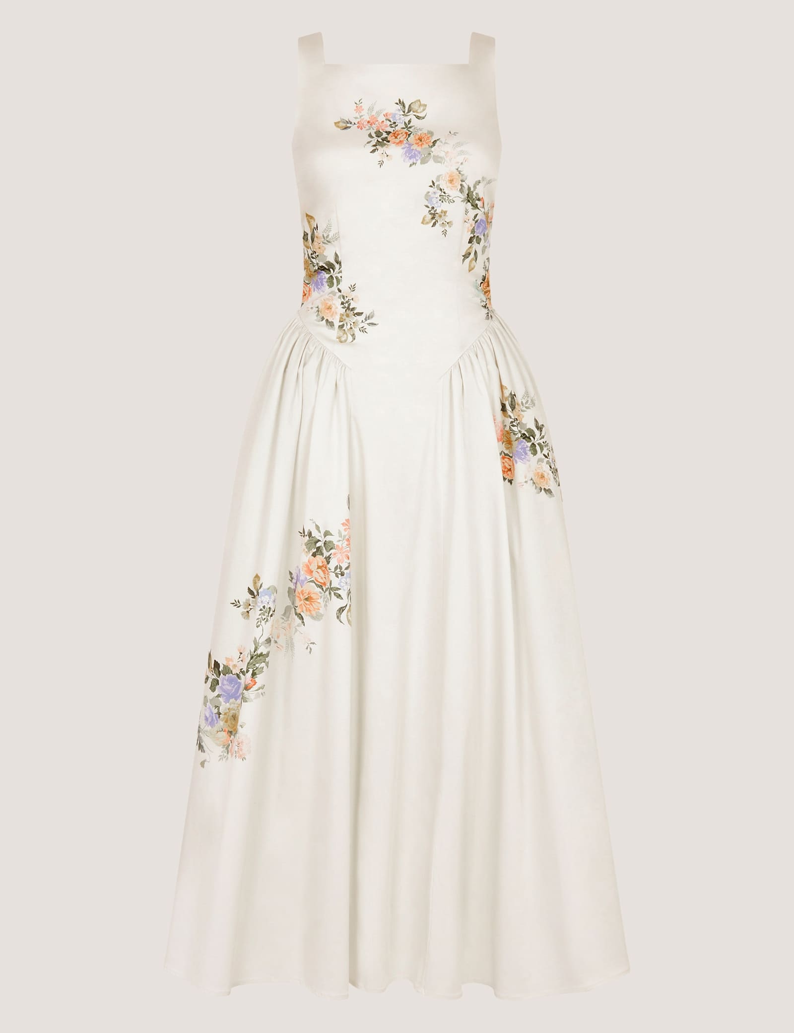 Cotton Rich Floral Square Neck Midi Dress - image 1