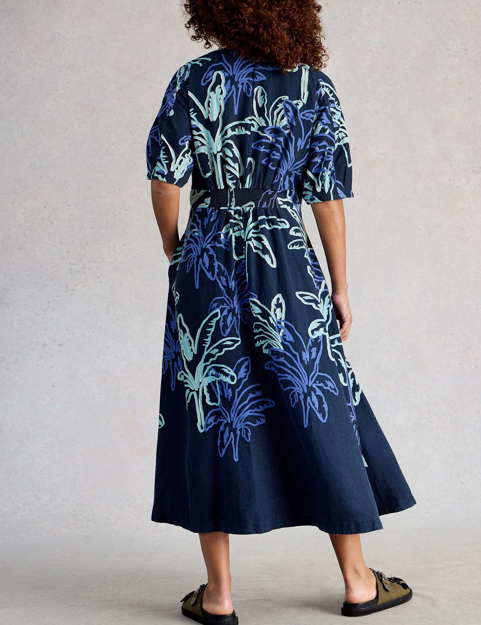 Linen Blend Printed Midi Skater Dress - image 3