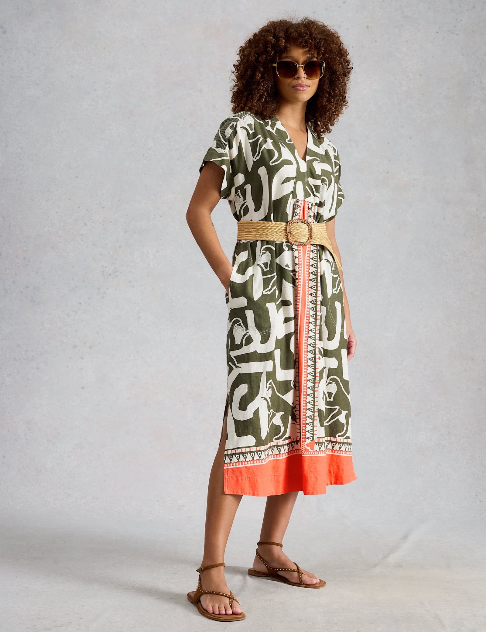 Linen Blend Abstract Midi Utility Dress - image 2
