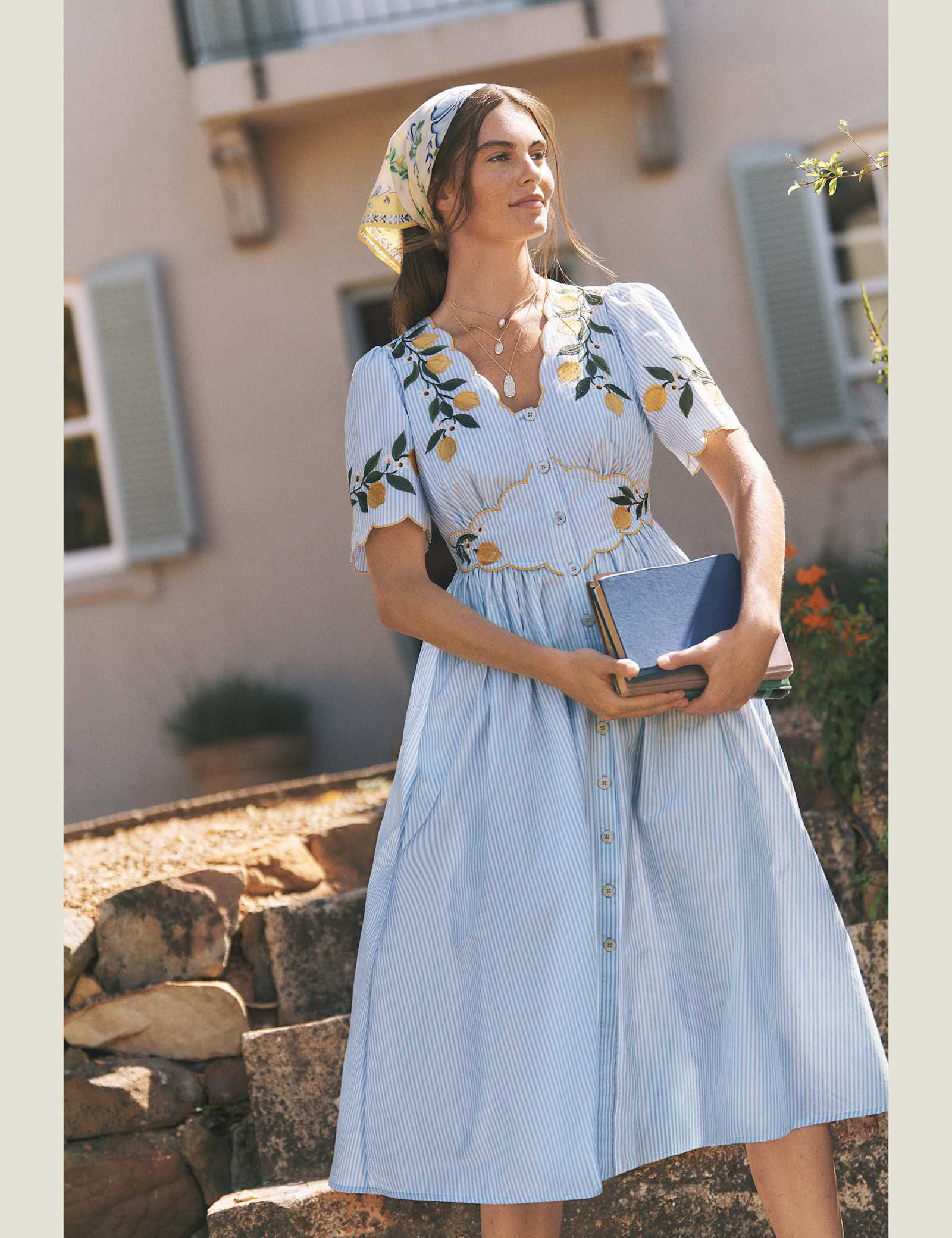 Pure Cotton Embroidered V-Neck Midi Dress - image 2