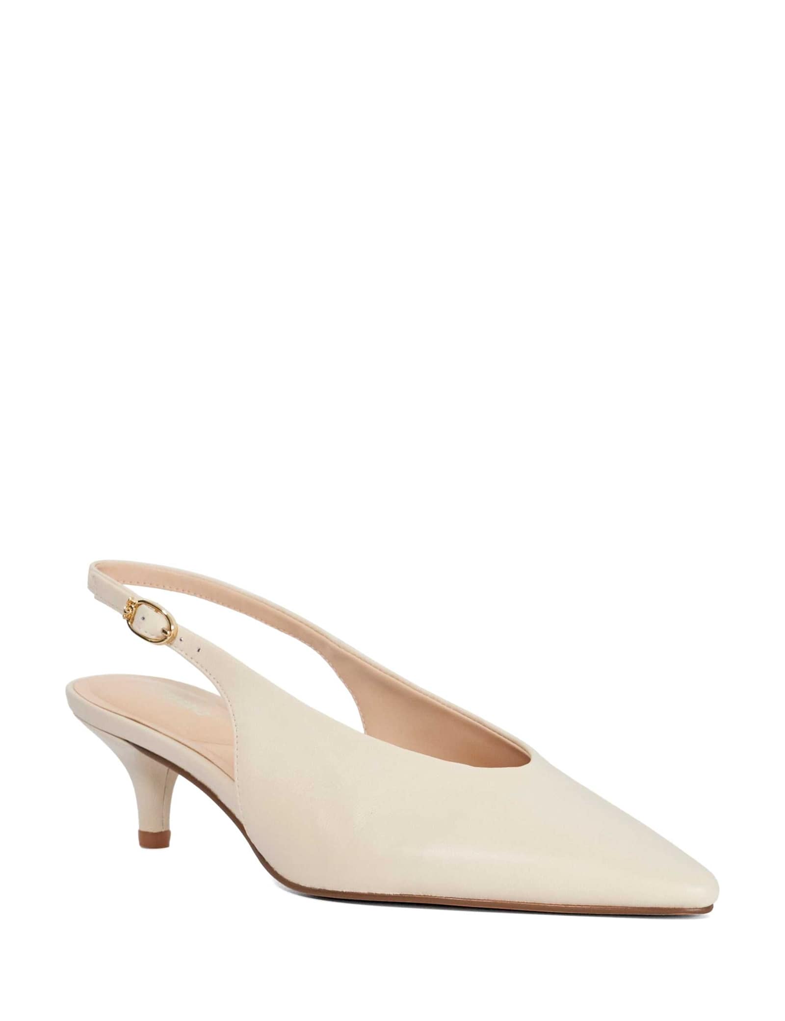 Leather Buckle Kitten Heel Slingback Shoes - image 5