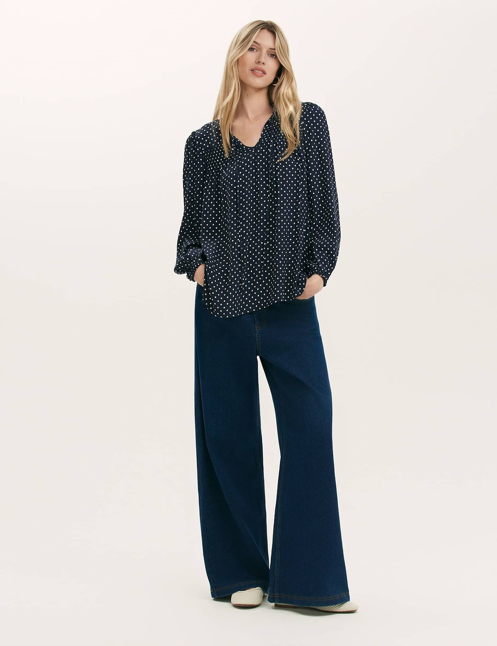 Kiya Crepe Spot Print Tie Neck Blouse - image 5
