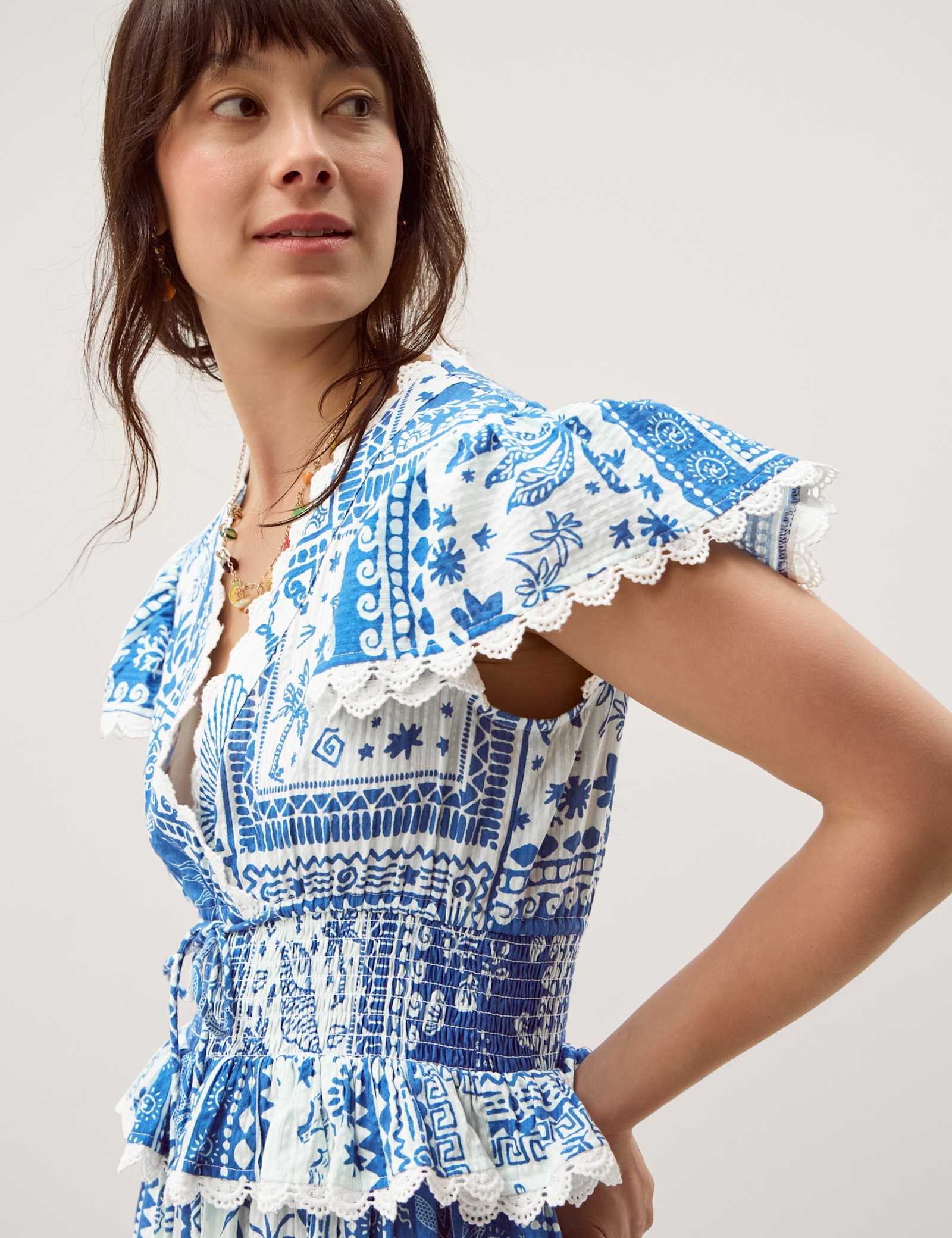 Pure Cotton Geometric V-Neck Midi Dress - image 4