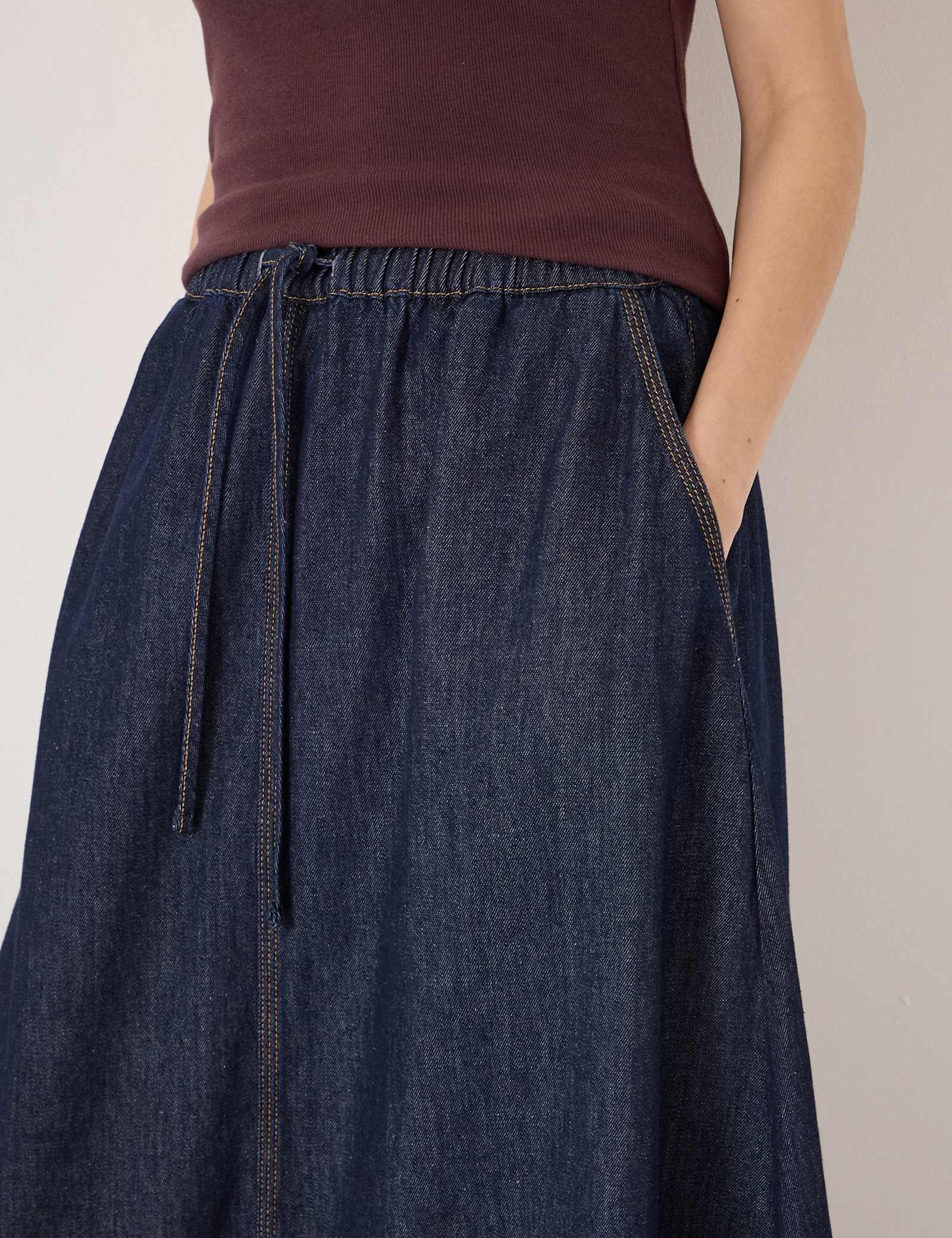 Pure Cotton Denim Midaxi Tiered Skirt - image 2